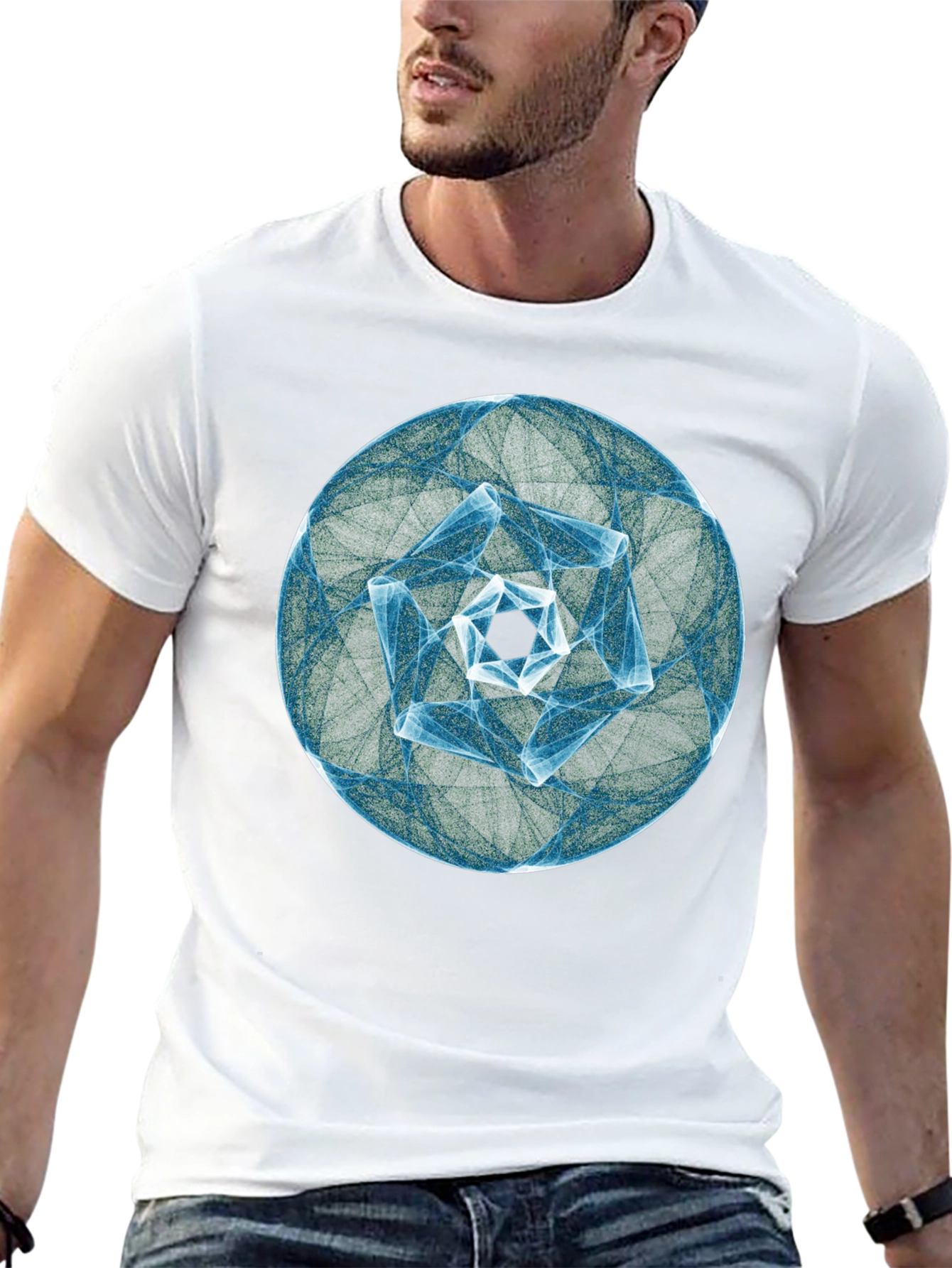 Abstract Geometric Circle Print Black T-Shirt