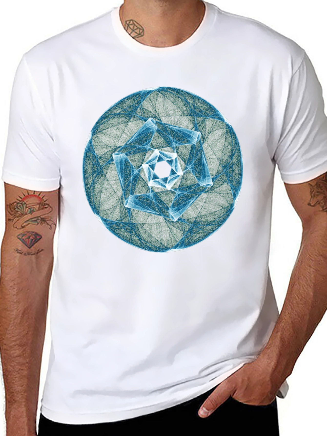 Abstract Geometric Circle Print Black T-Shirt