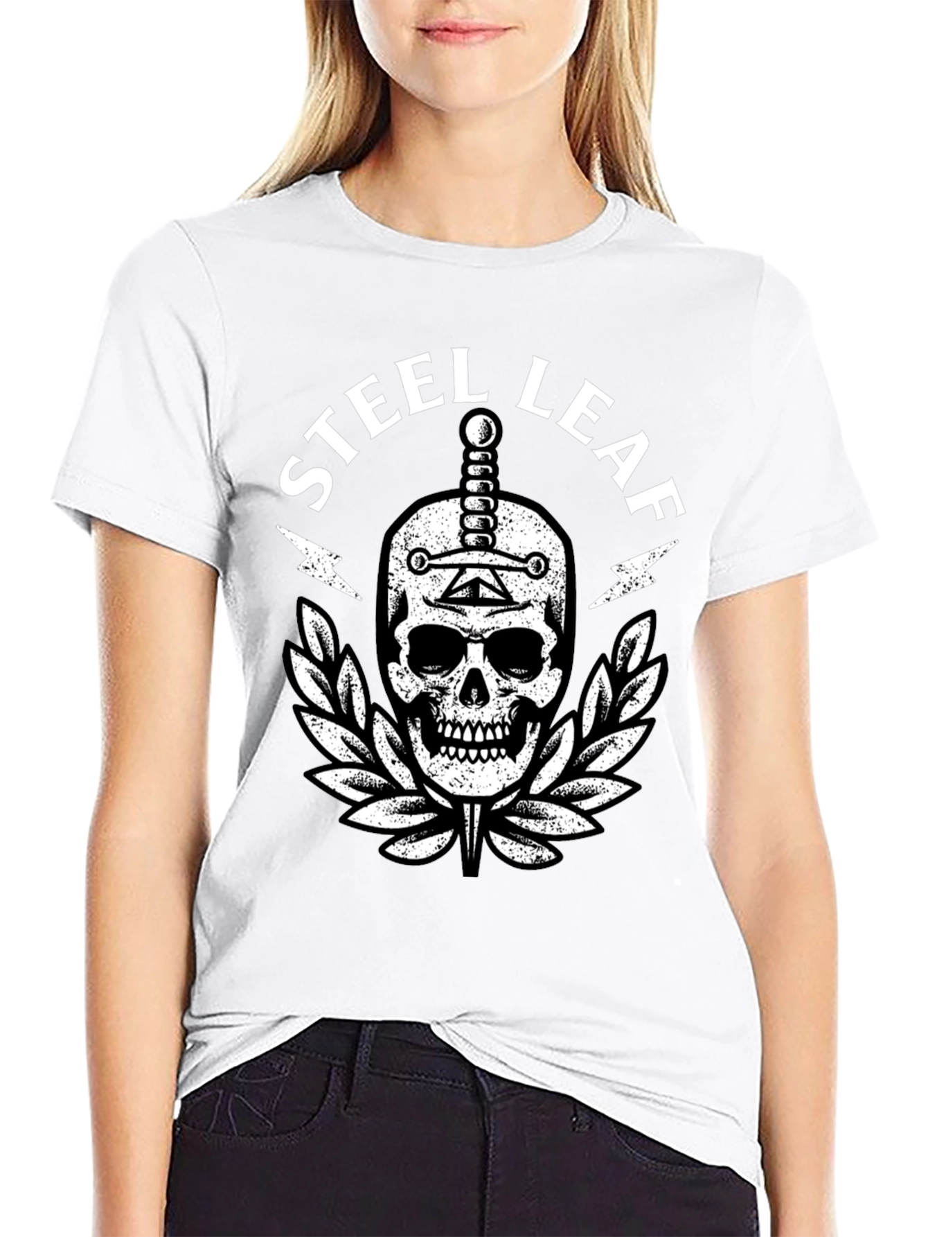Steel Leaf Skull Graphic T-Shirt