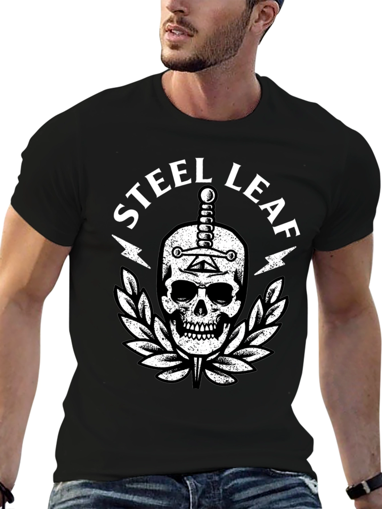 Steel Leaf Skull Graphic T-Shirt