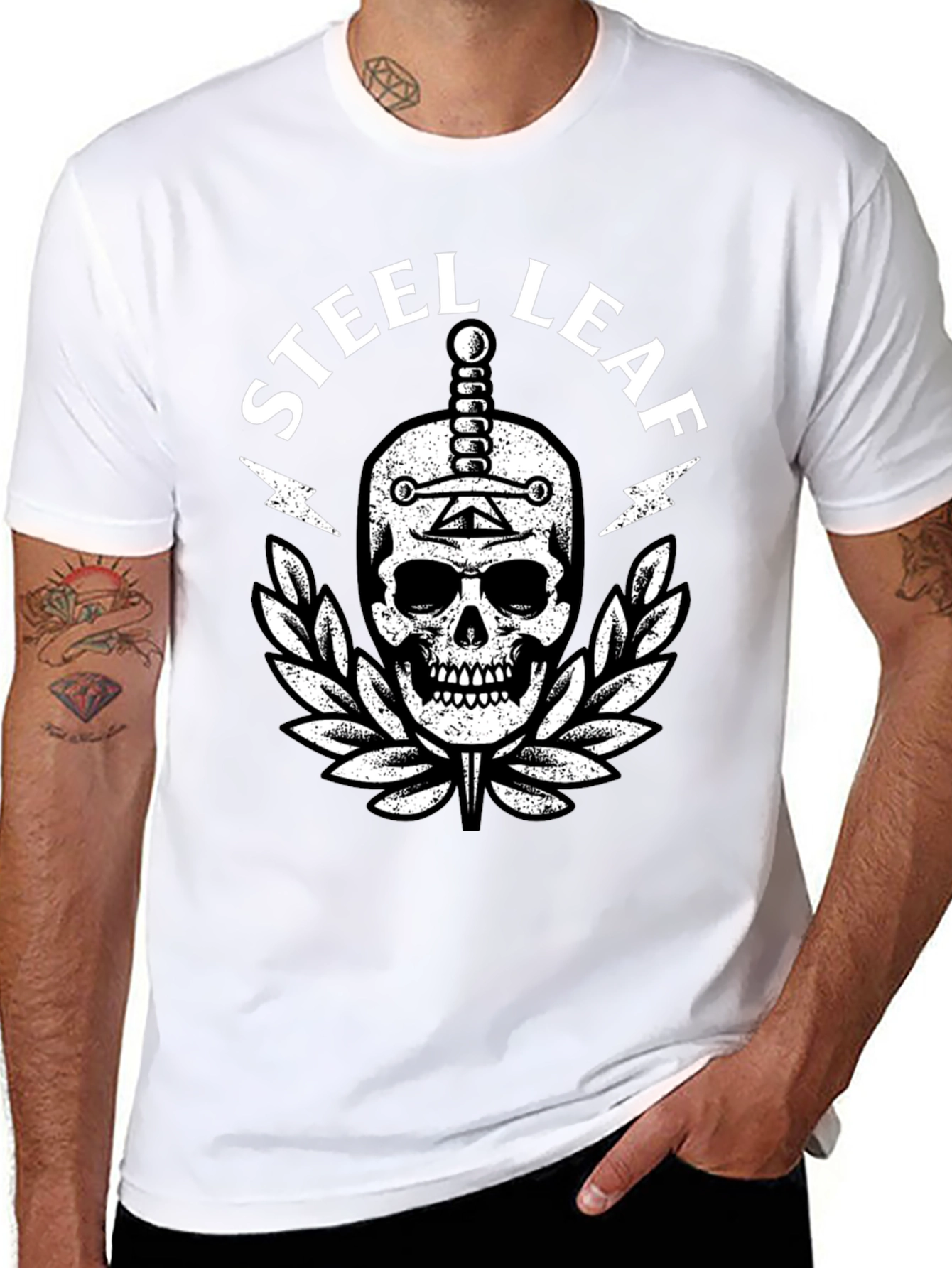 Steel Leaf Skull Graphic T-Shirt