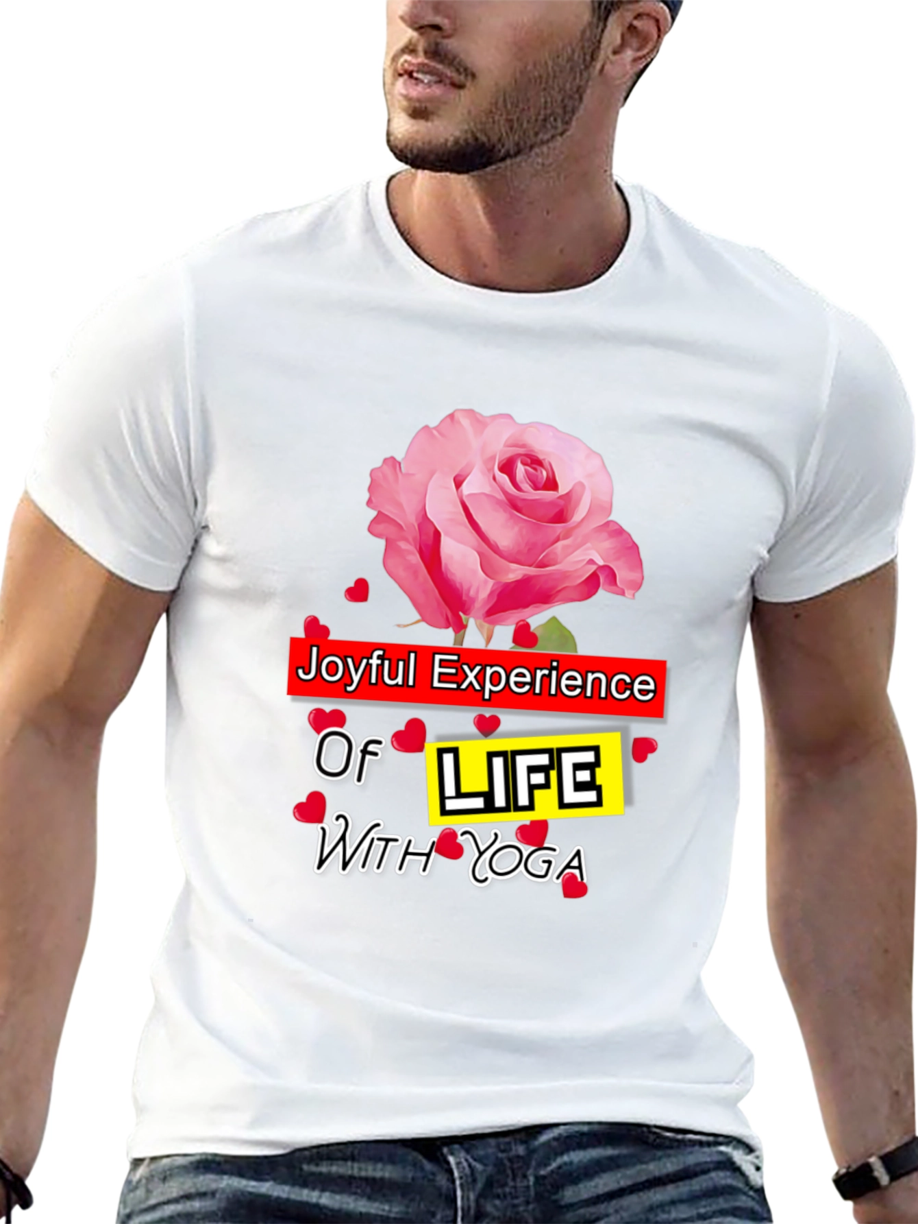Joyful Yoga T-Shirt with Rose Design