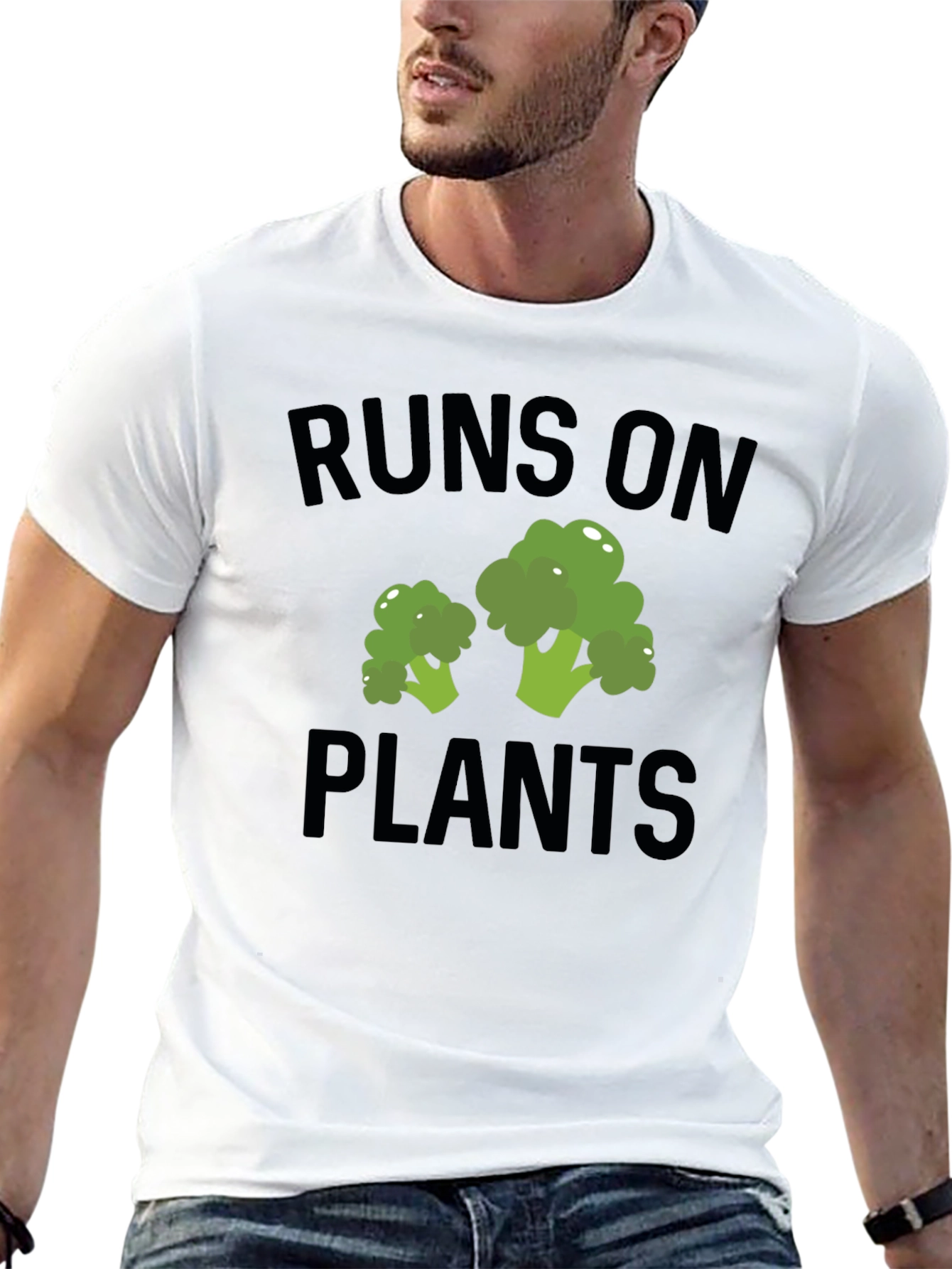 Runs on Plants Broccoli Graphic T-Shirt Vegan Tee