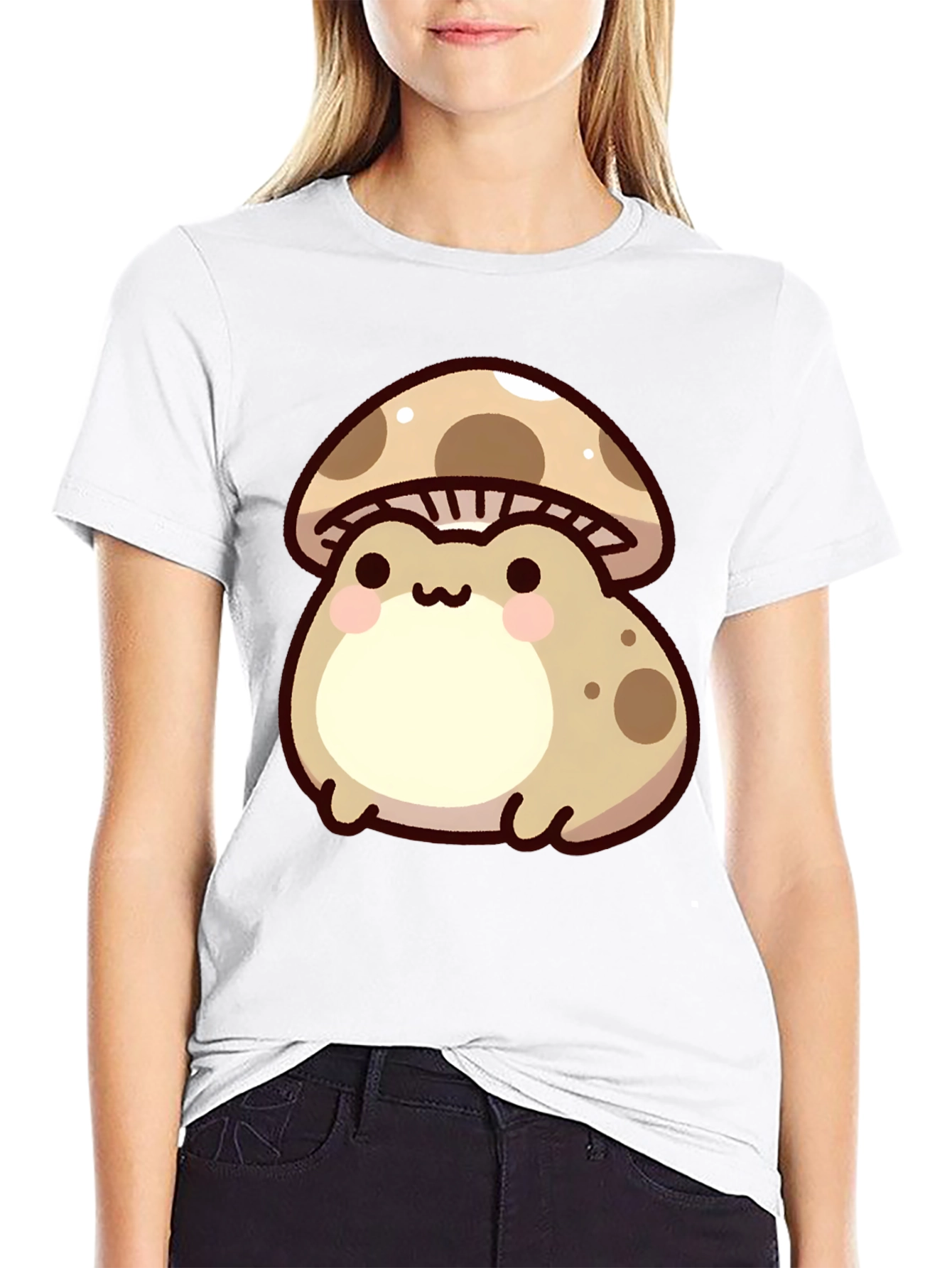 Cute Mushroom Frog Black T-Shirt