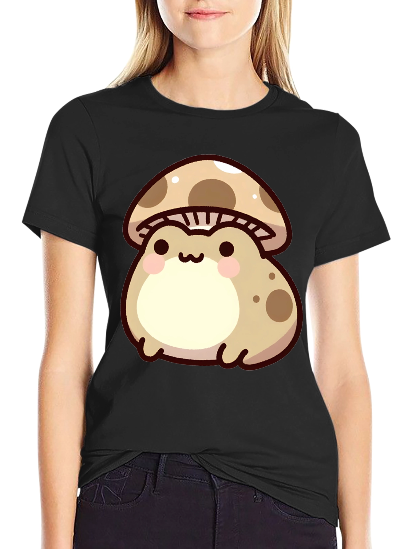 Cute Mushroom Frog Black T-Shirt