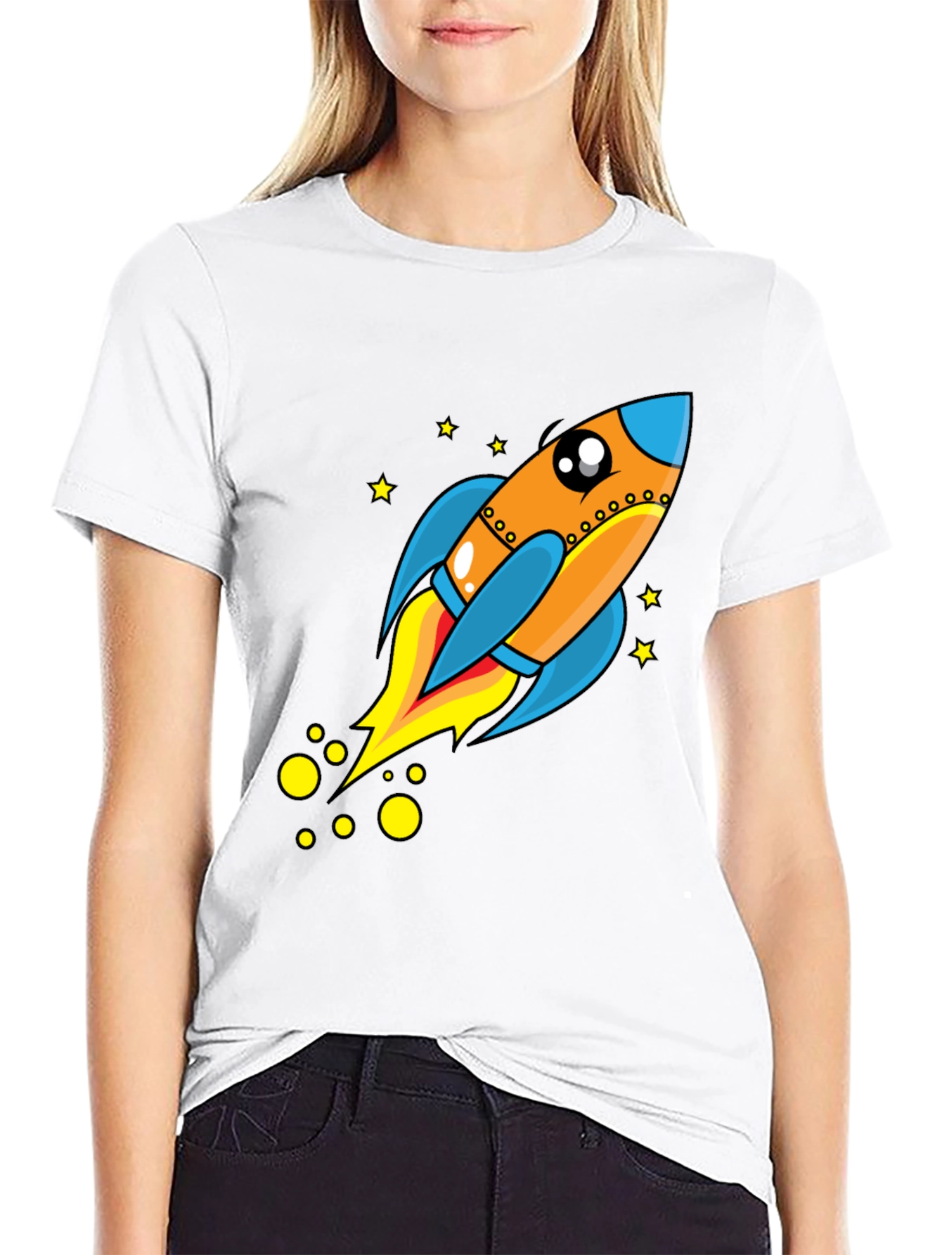 Rocket Ship Graphic Tee - Black Cotton T-Shirt