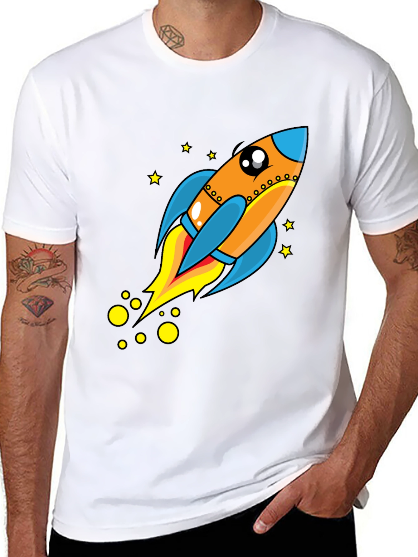 Rocket Ship Graphic Tee - Black Cotton T-Shirt