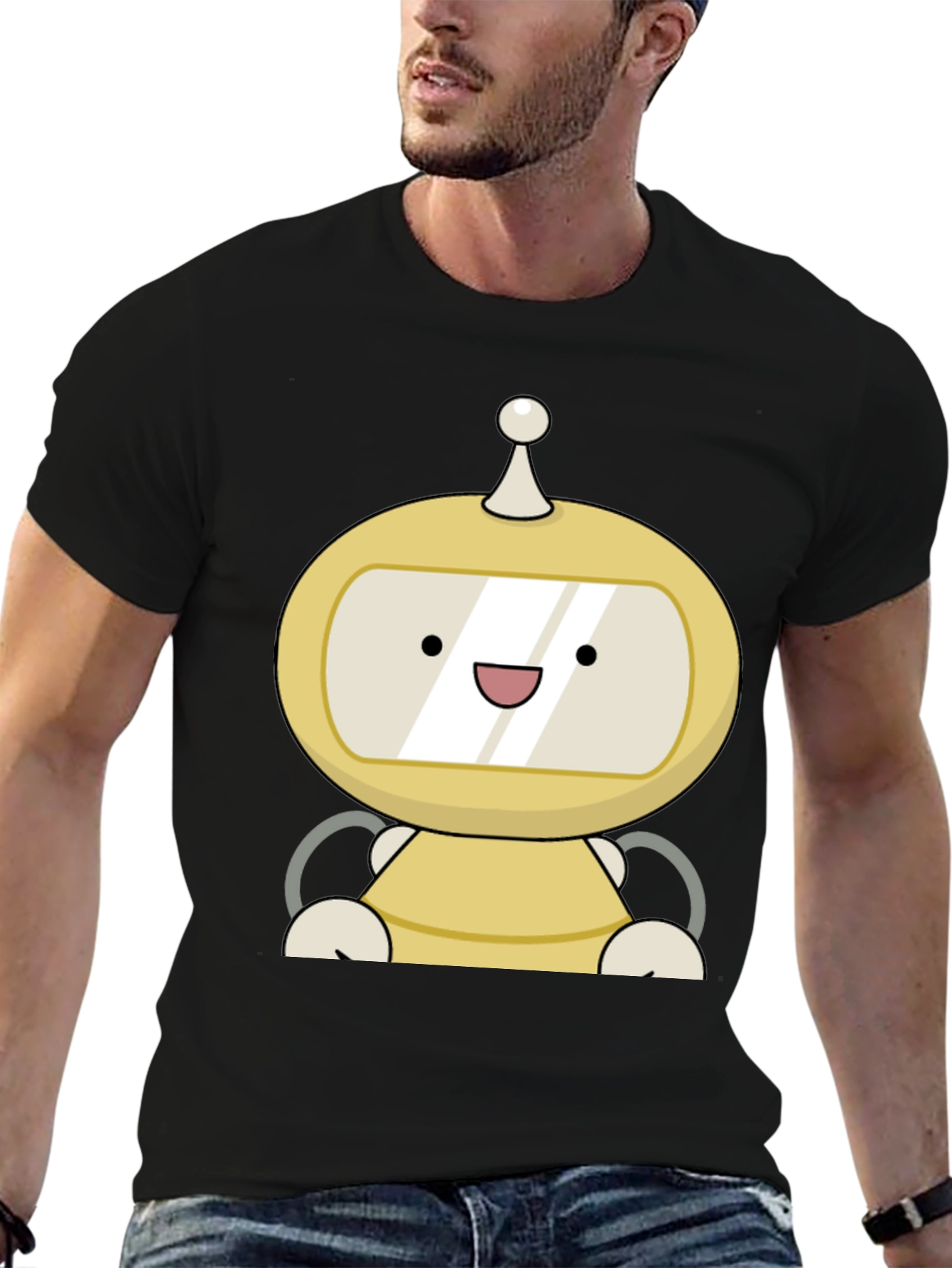 Cute Robot Graphic Black T-Shirt