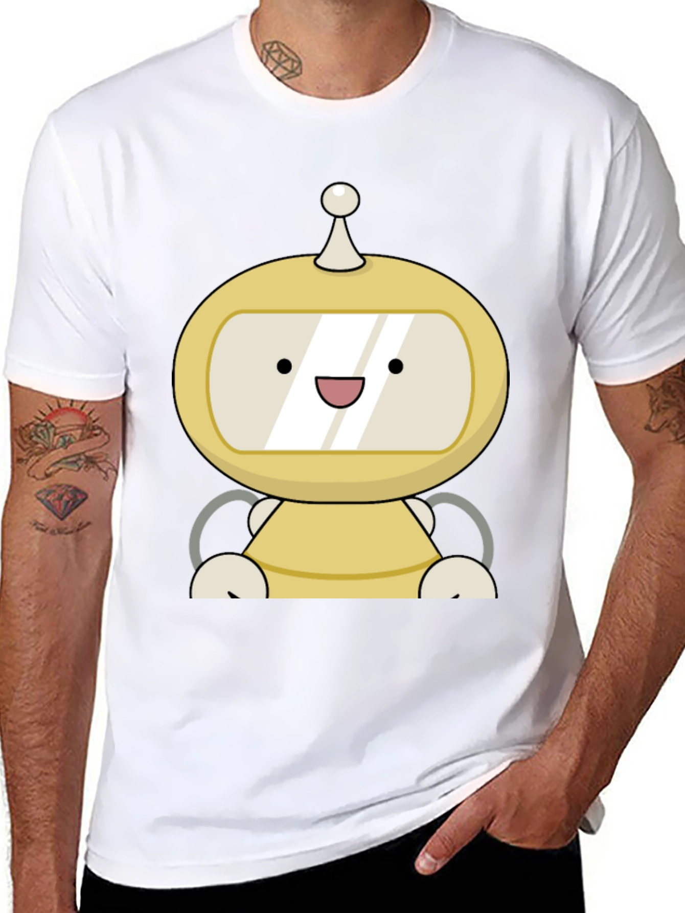 Cute Robot Graphic Black T-Shirt