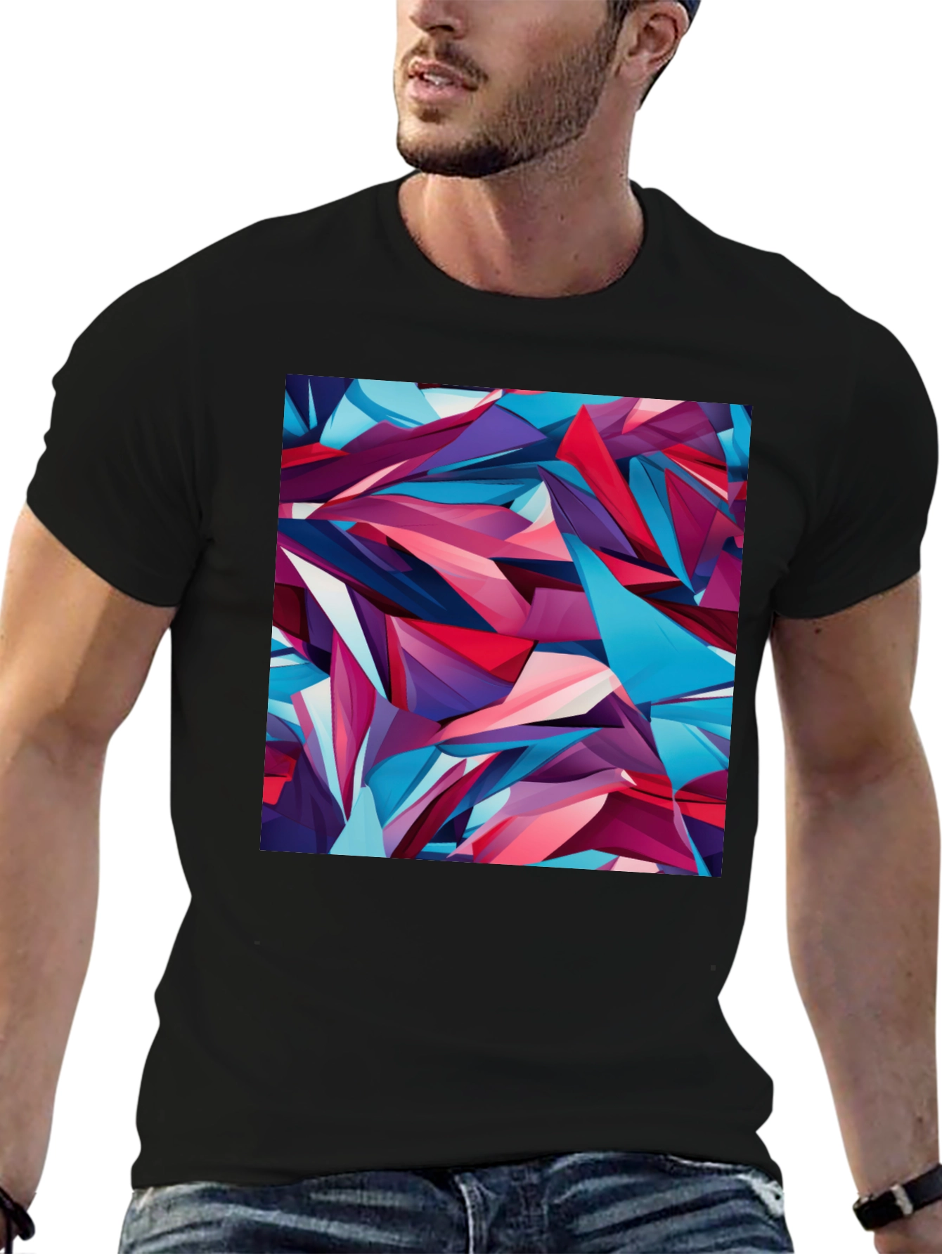 Abstract Geometric Print Black T-Shirt