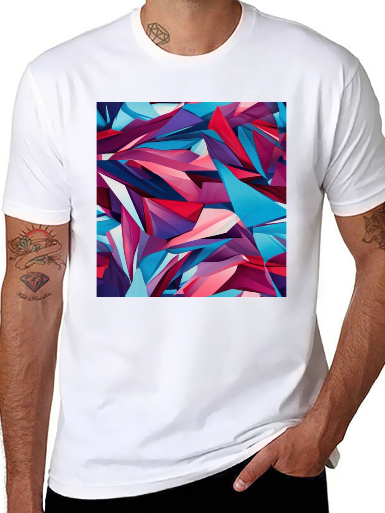 Abstract Geometric Print Black T-Shirt