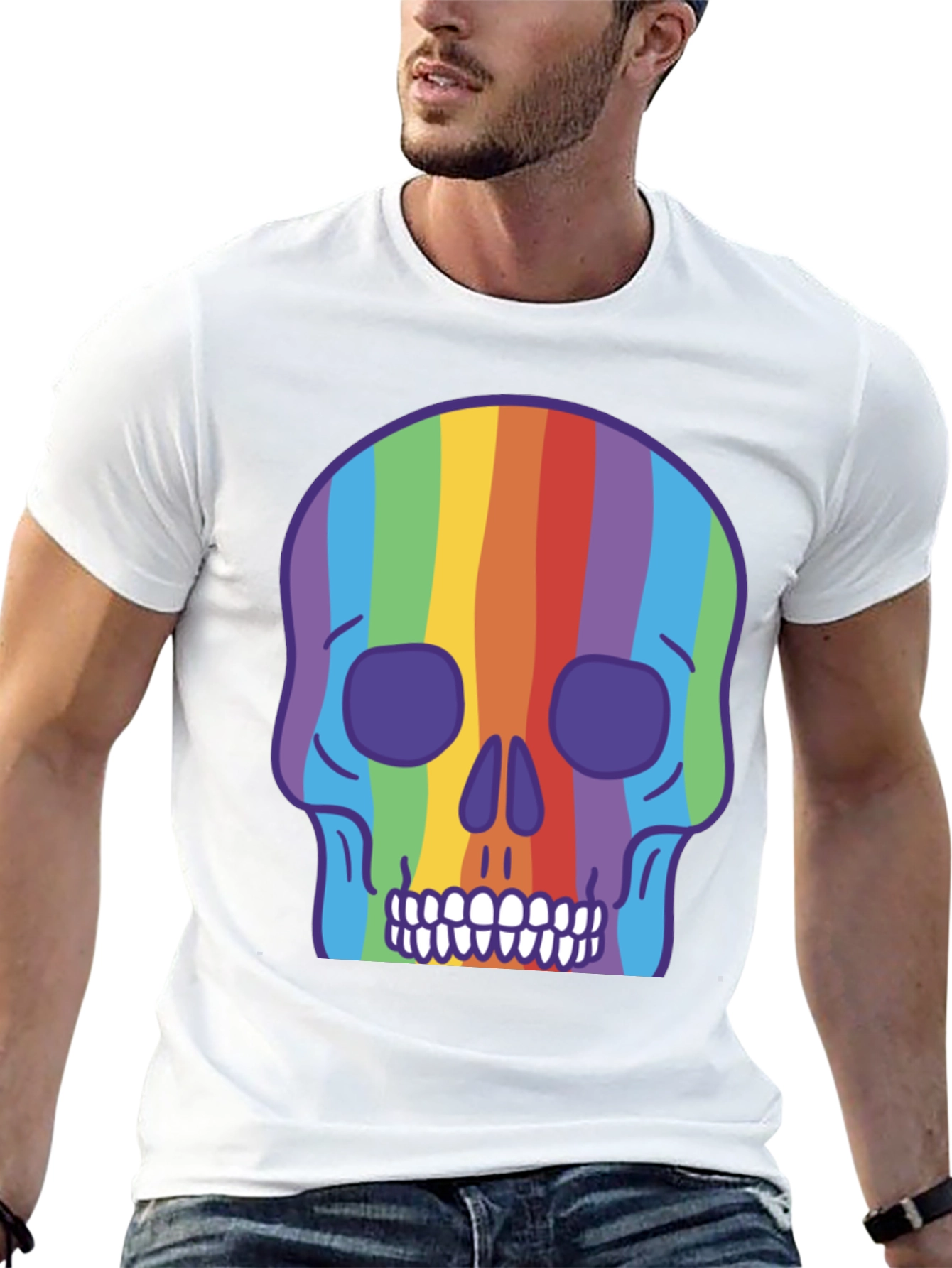 Rainbow Skull Graphic Tee - Vibrant & Unique Design
