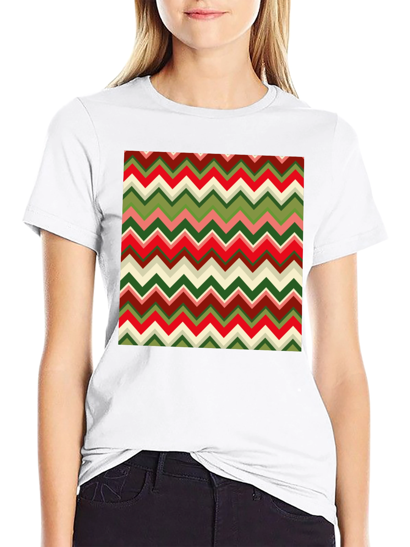 Chevron Pattern Tee - Retro Style Graphic Print T-Shirt