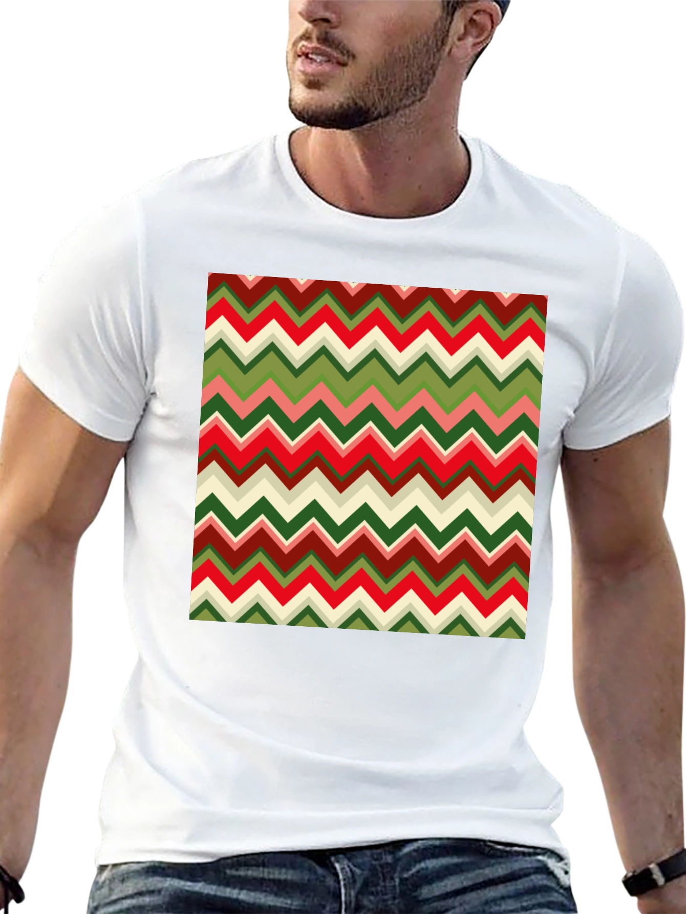 Chevron Pattern Tee - Retro Style Graphic Print T-Shirt