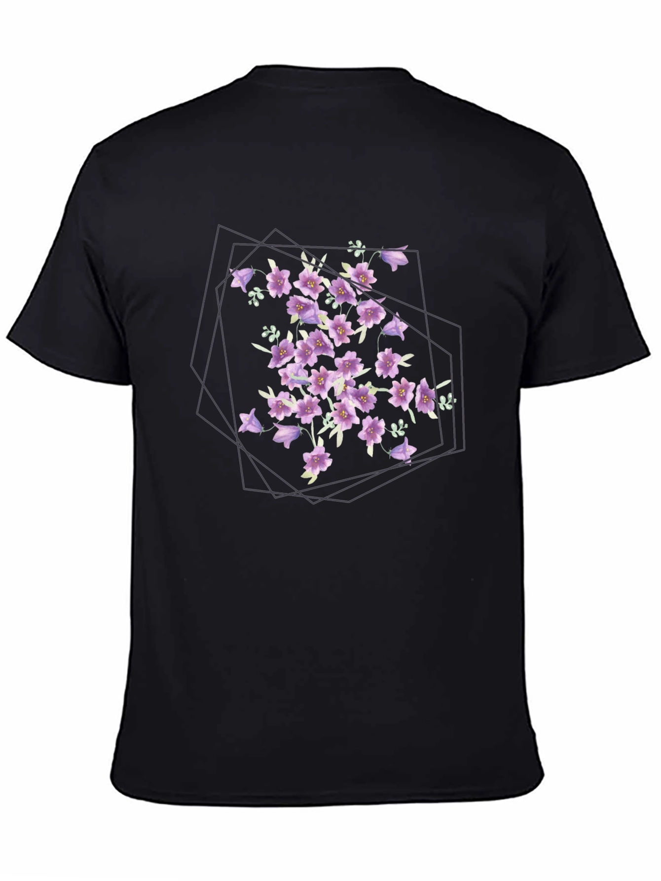 Floral Geometric Print Black T-Shirt