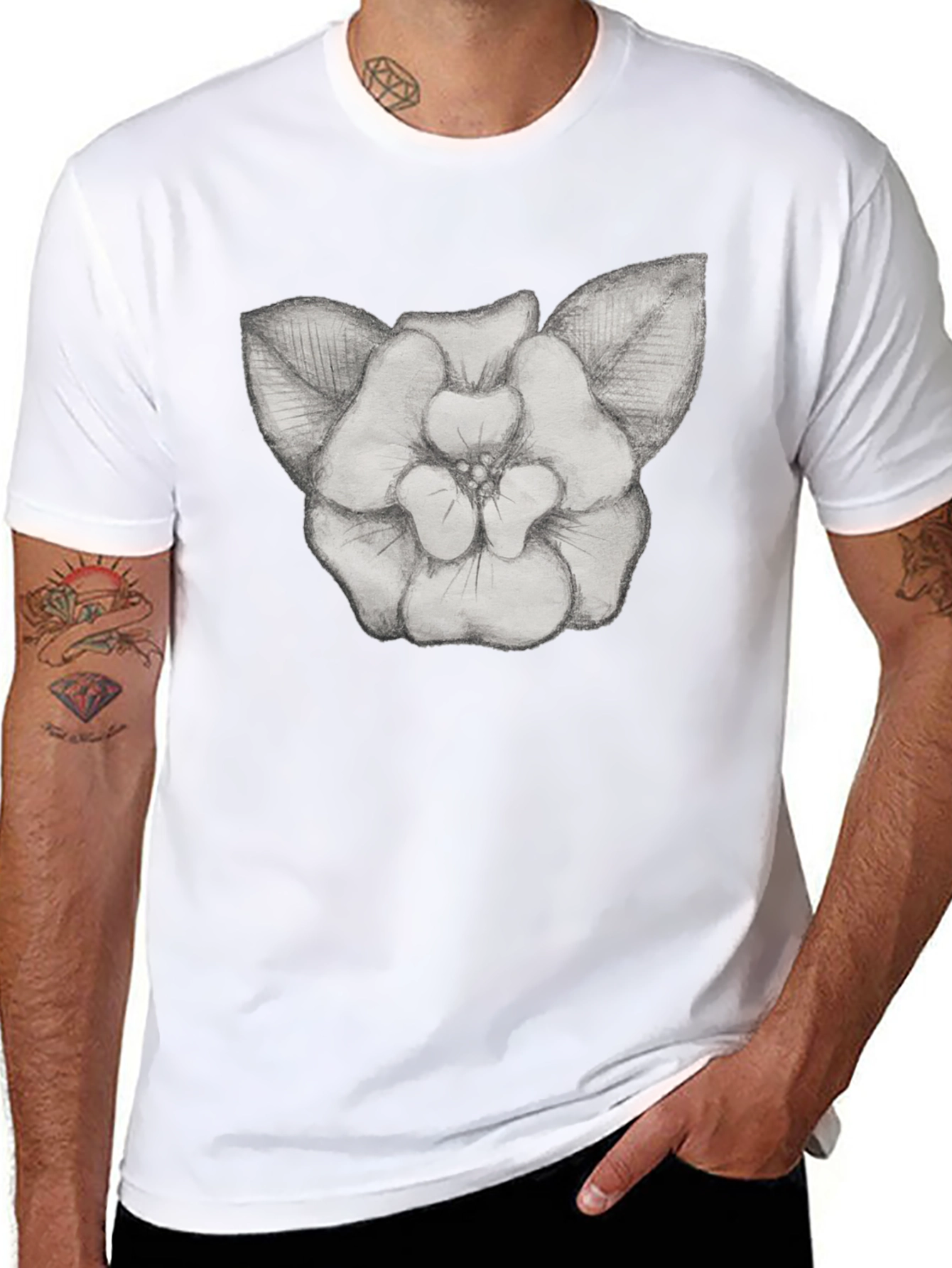 Floral Sketch Graphic Tee - Black Cotton T-Shirt