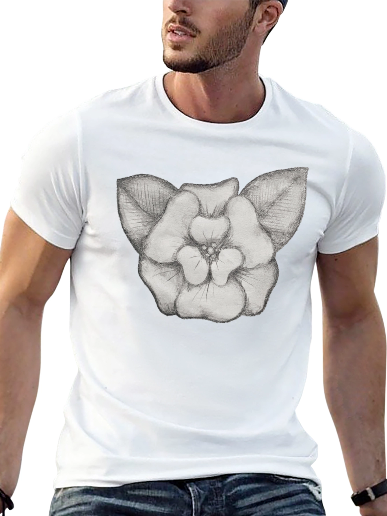 Floral Sketch Graphic Tee - Black Cotton T-Shirt