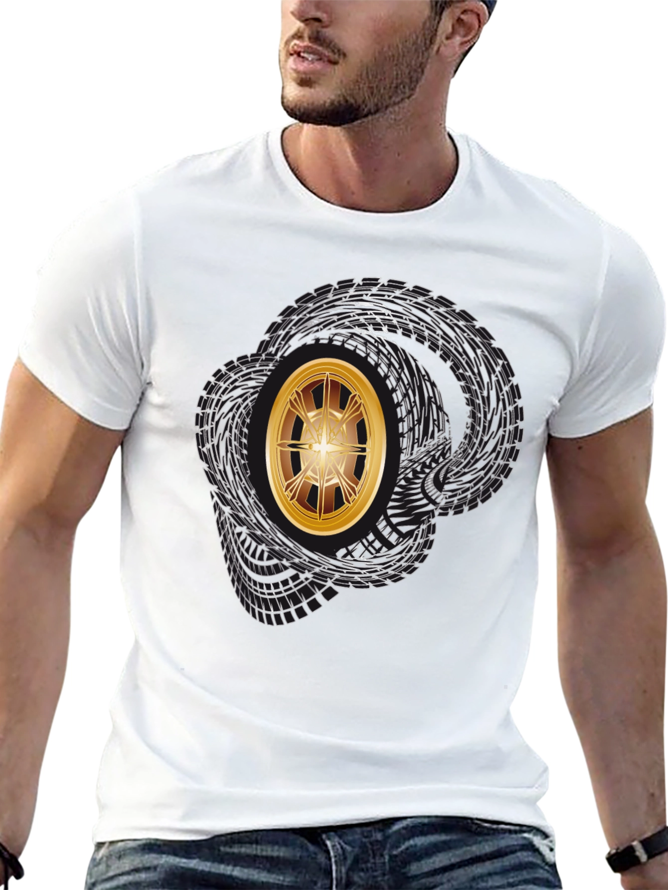 Graphic Tee - Tire Tracks & Gold Rim