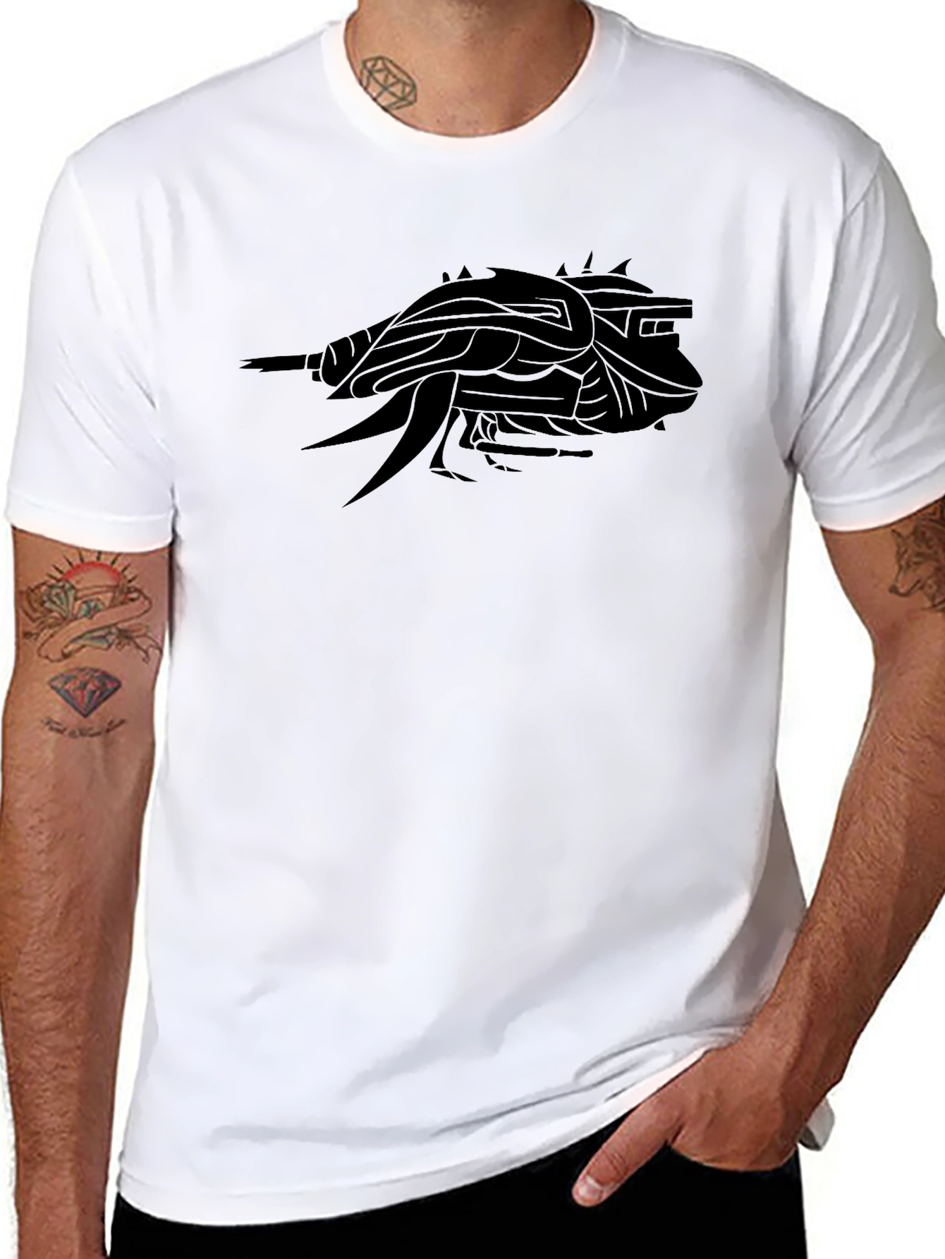 Mens Black Graphic Tee - Abstract Creature