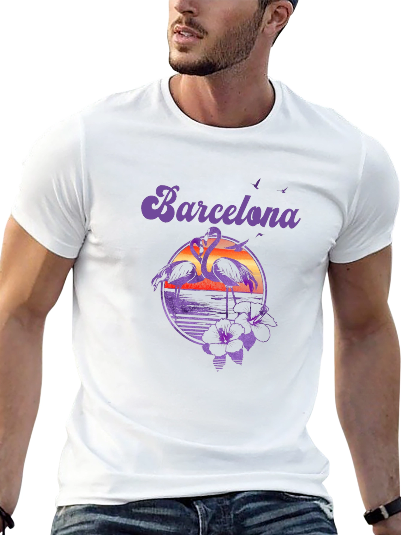 Barcelona Sunset Flamingo Graphic T-Shirt