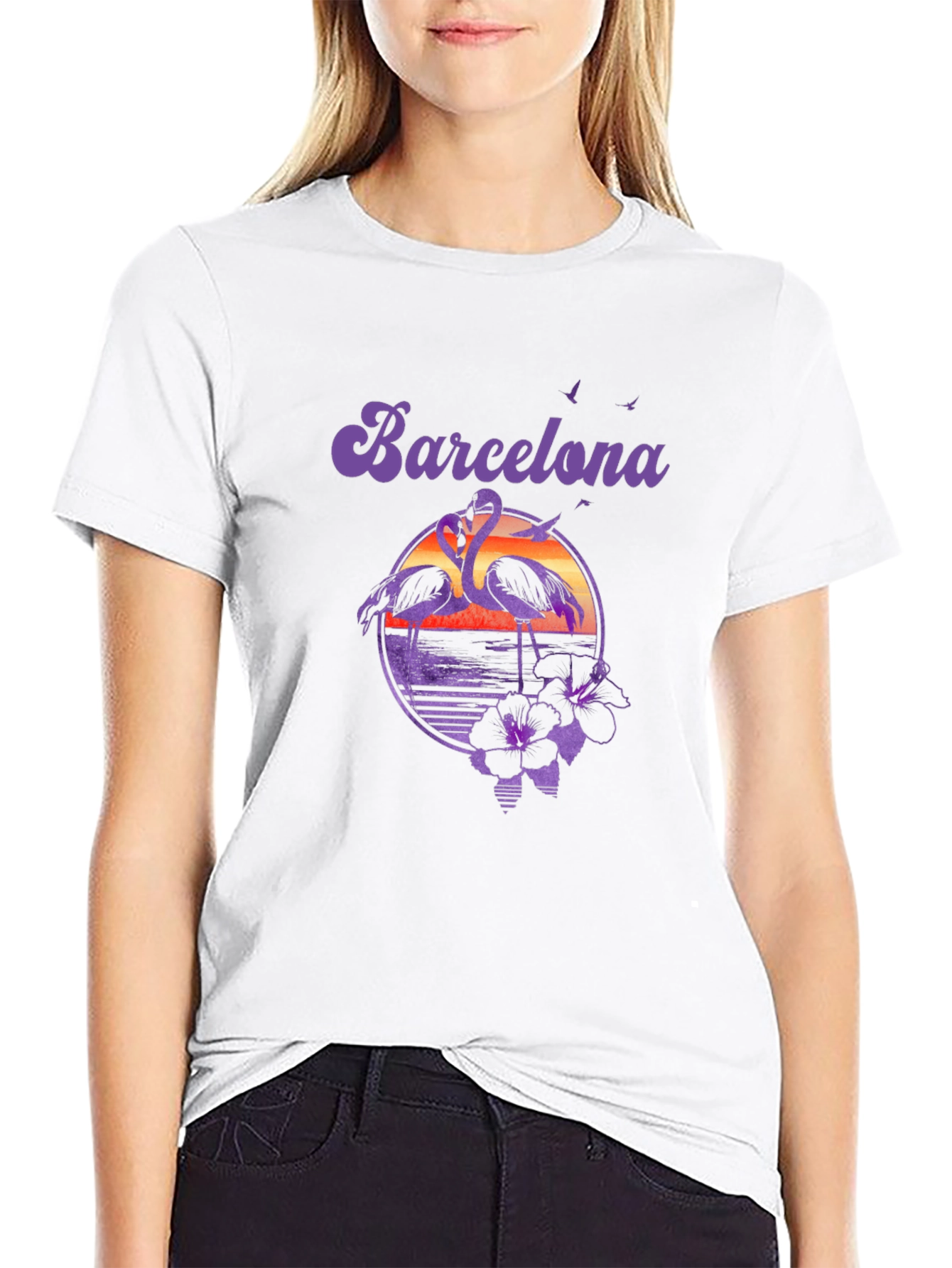 Barcelona Sunset Flamingo Graphic T-Shirt