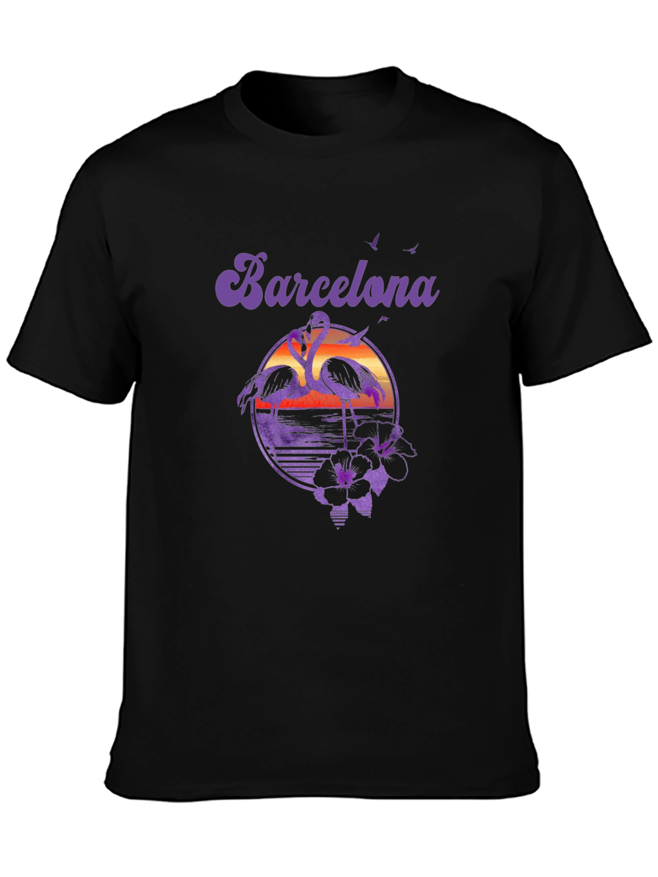Barcelona Sunset Flamingo Graphic T-Shirt