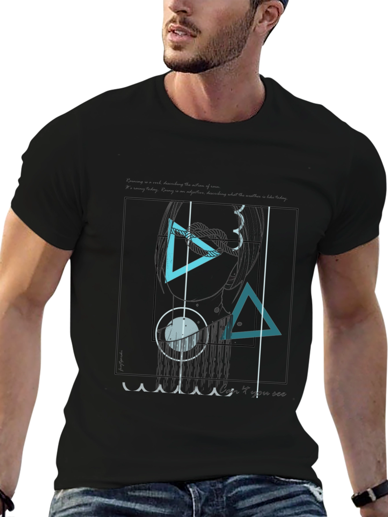 Abstract Geometric Graphic Print Black T-Shirt