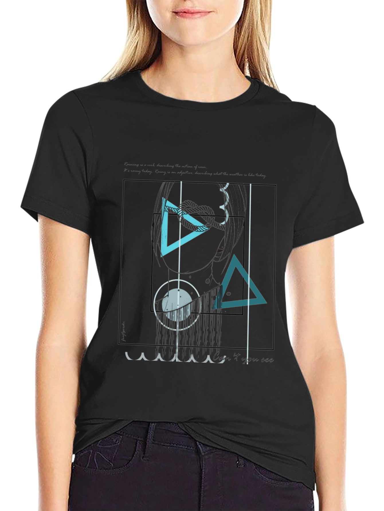 Abstract Geometric Graphic Print Black T-Shirt
