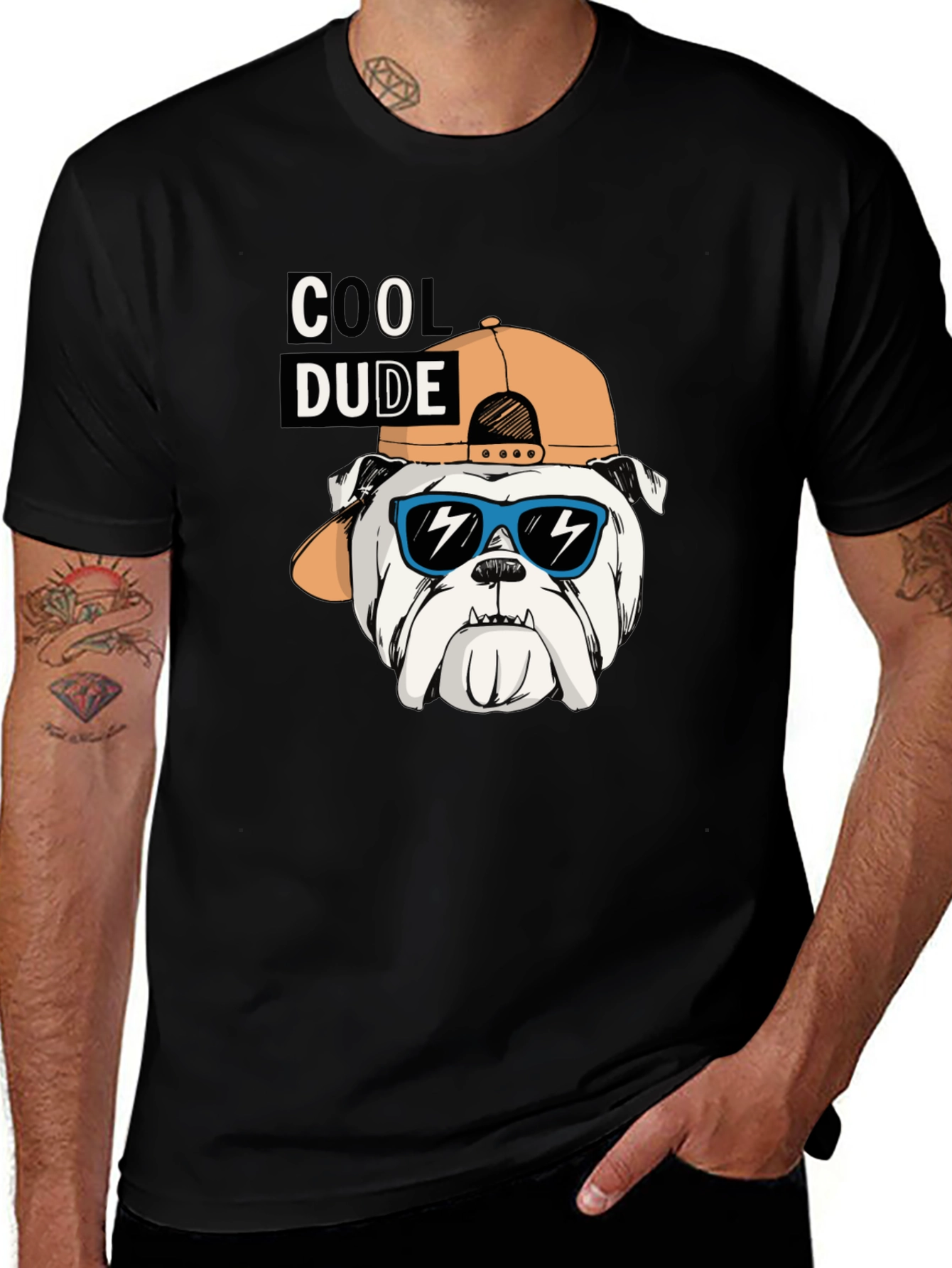 Cool Dude Bulldog Graphic Tee - Black Cotton T-Shirt