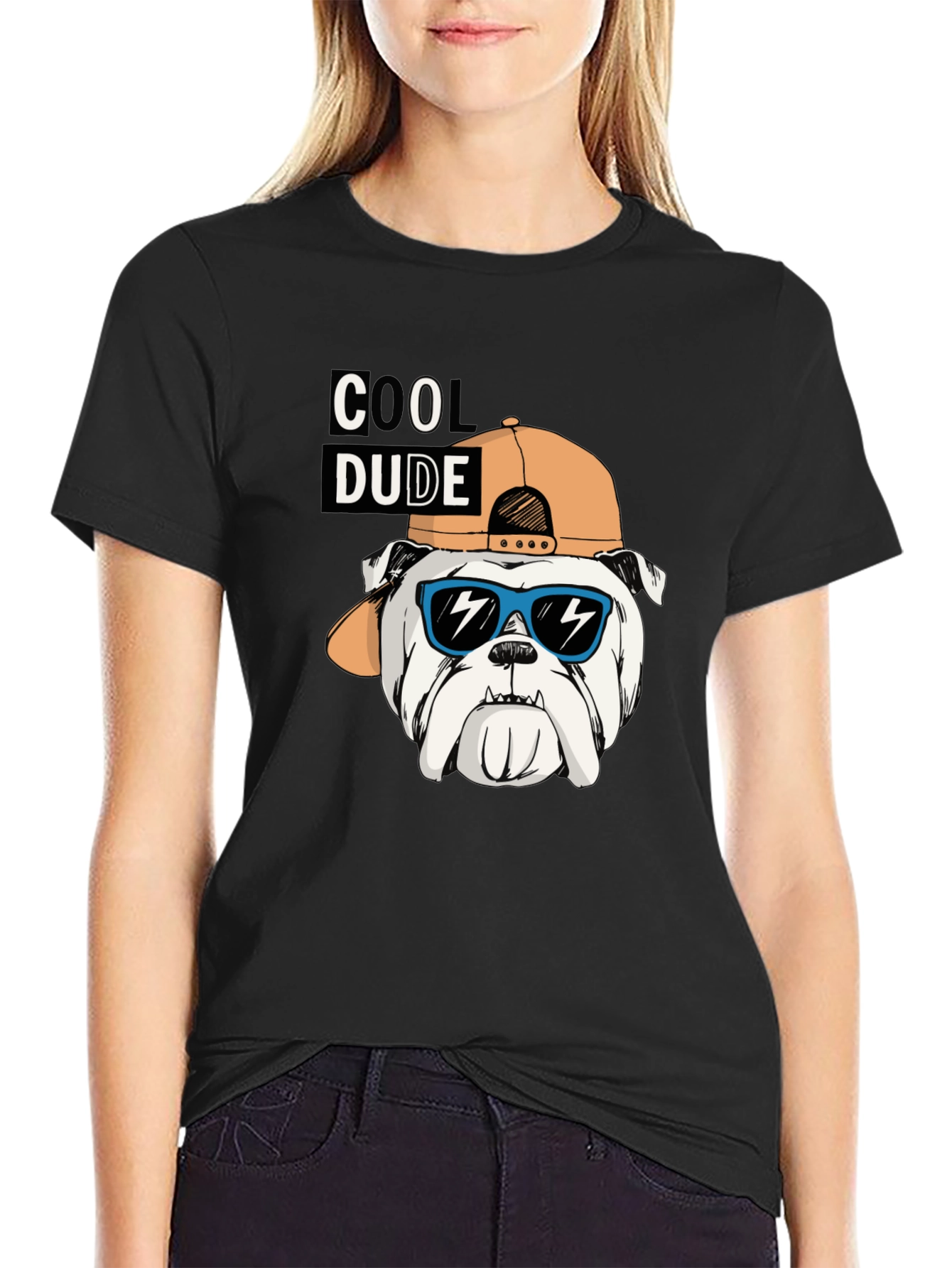 Cool Dude Bulldog Graphic Tee - Black Cotton T-Shirt