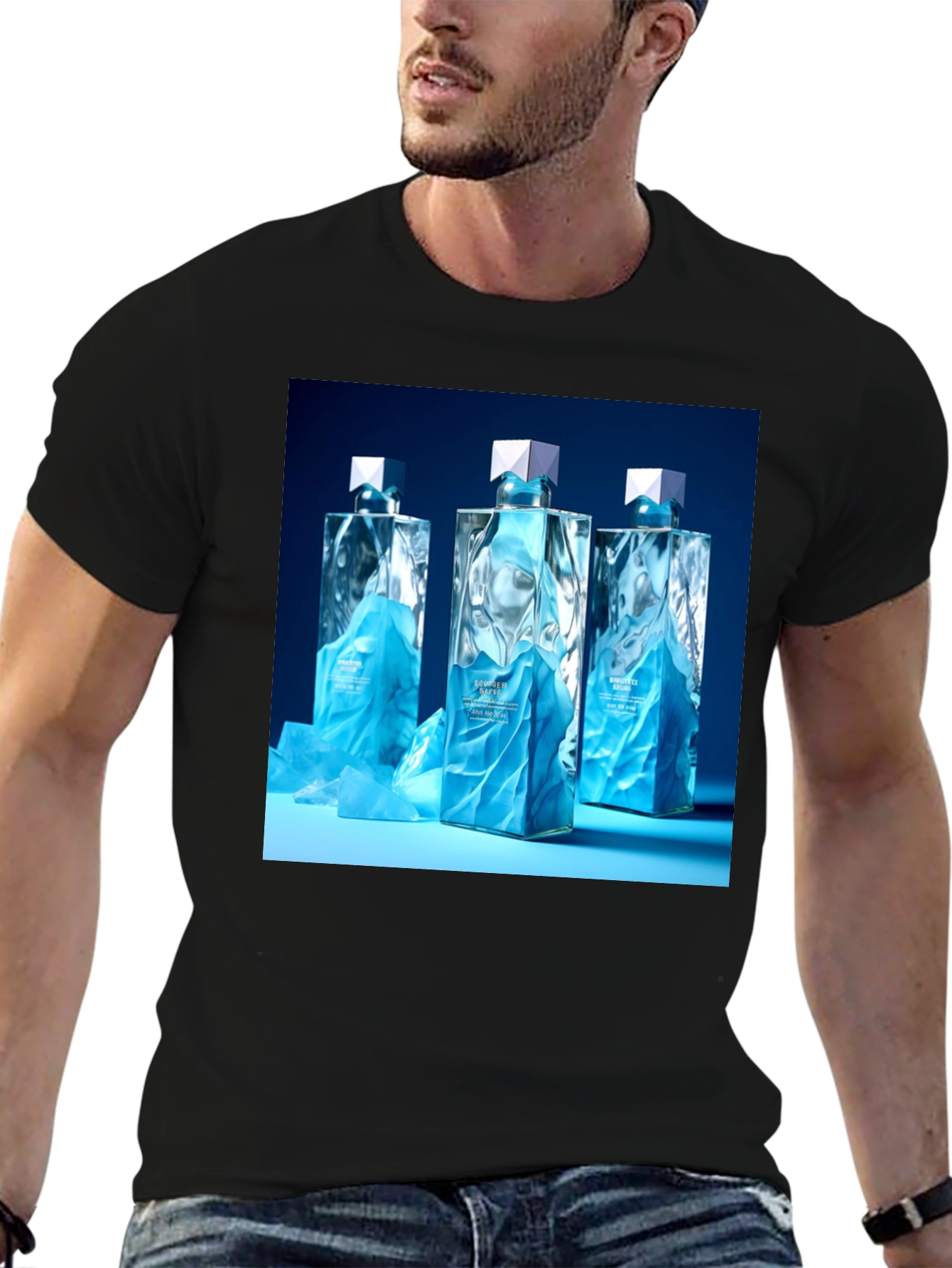 Modern Graphic Tee with Designer Perfume Bottles