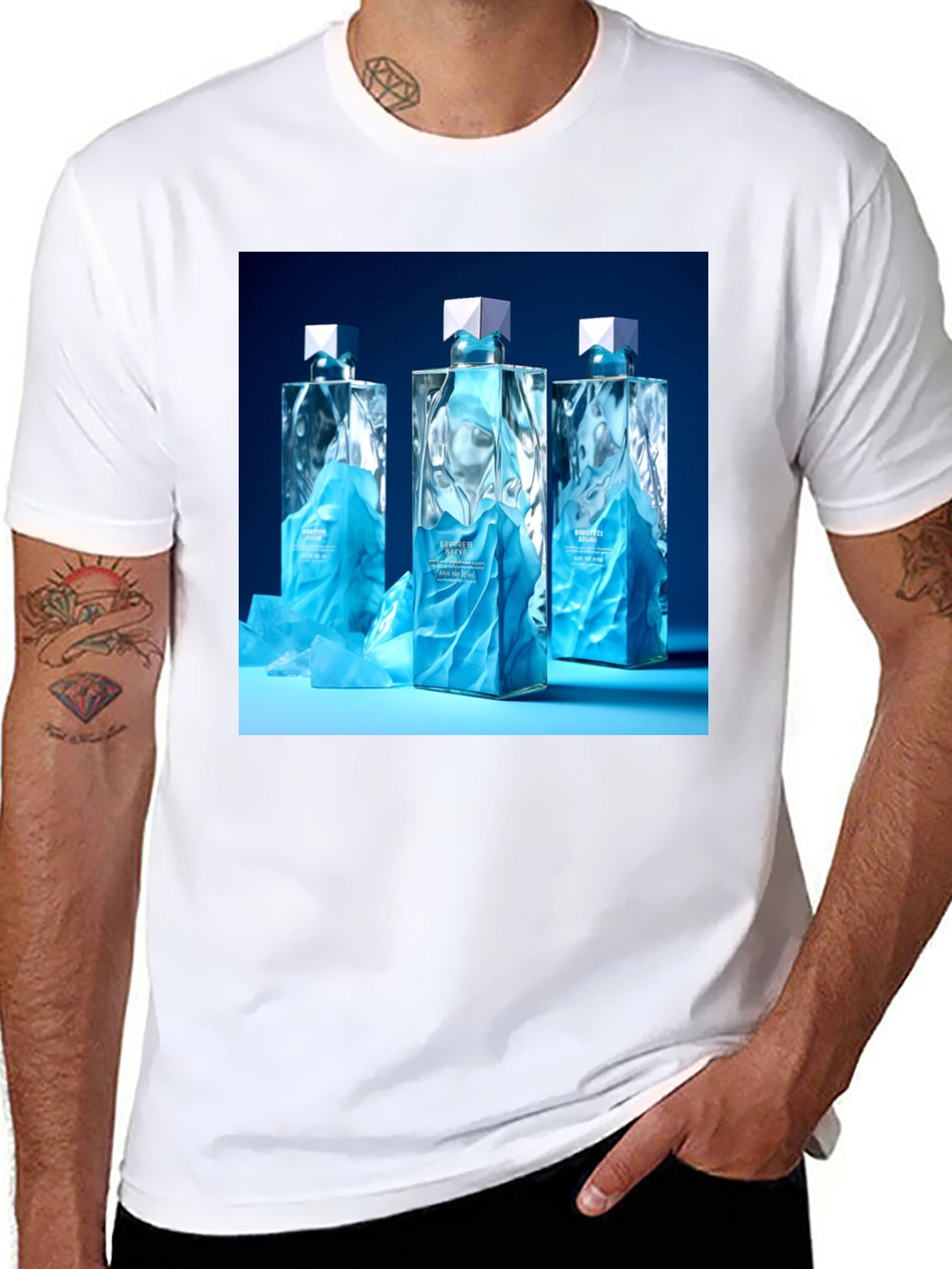 Modern Graphic Tee with Designer Perfume Bottles