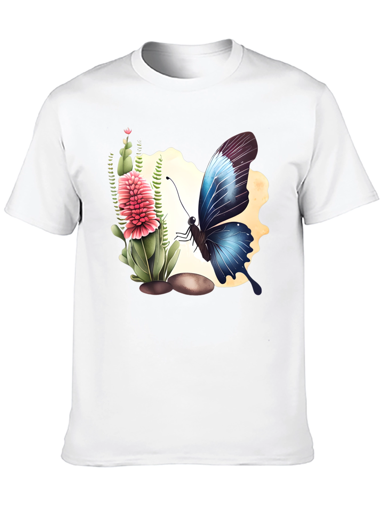 Butterfly & Flower Graphic Black T-Shirt