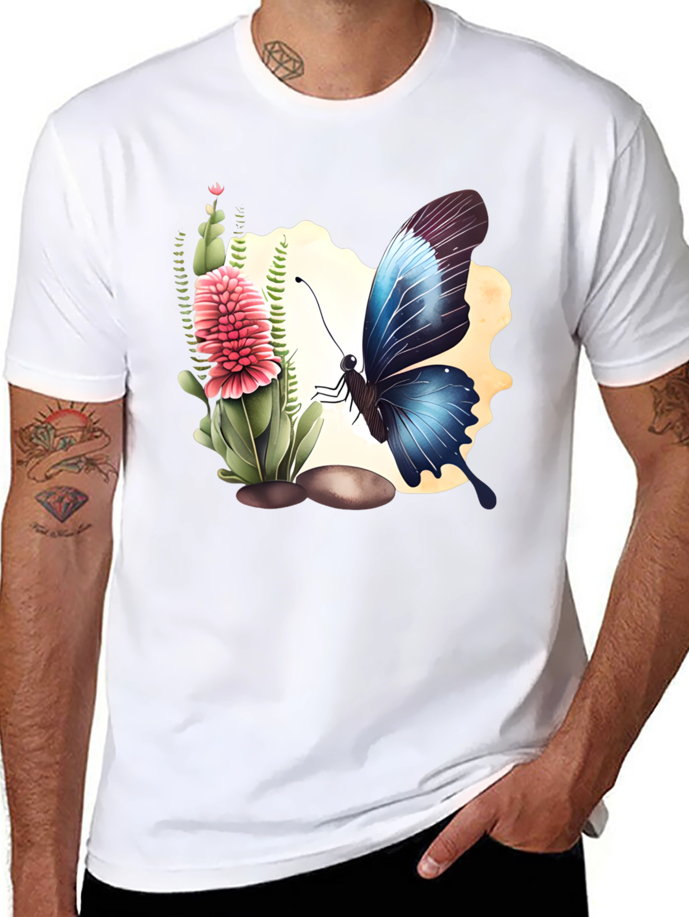 Butterfly & Flower Graphic Black T-Shirt