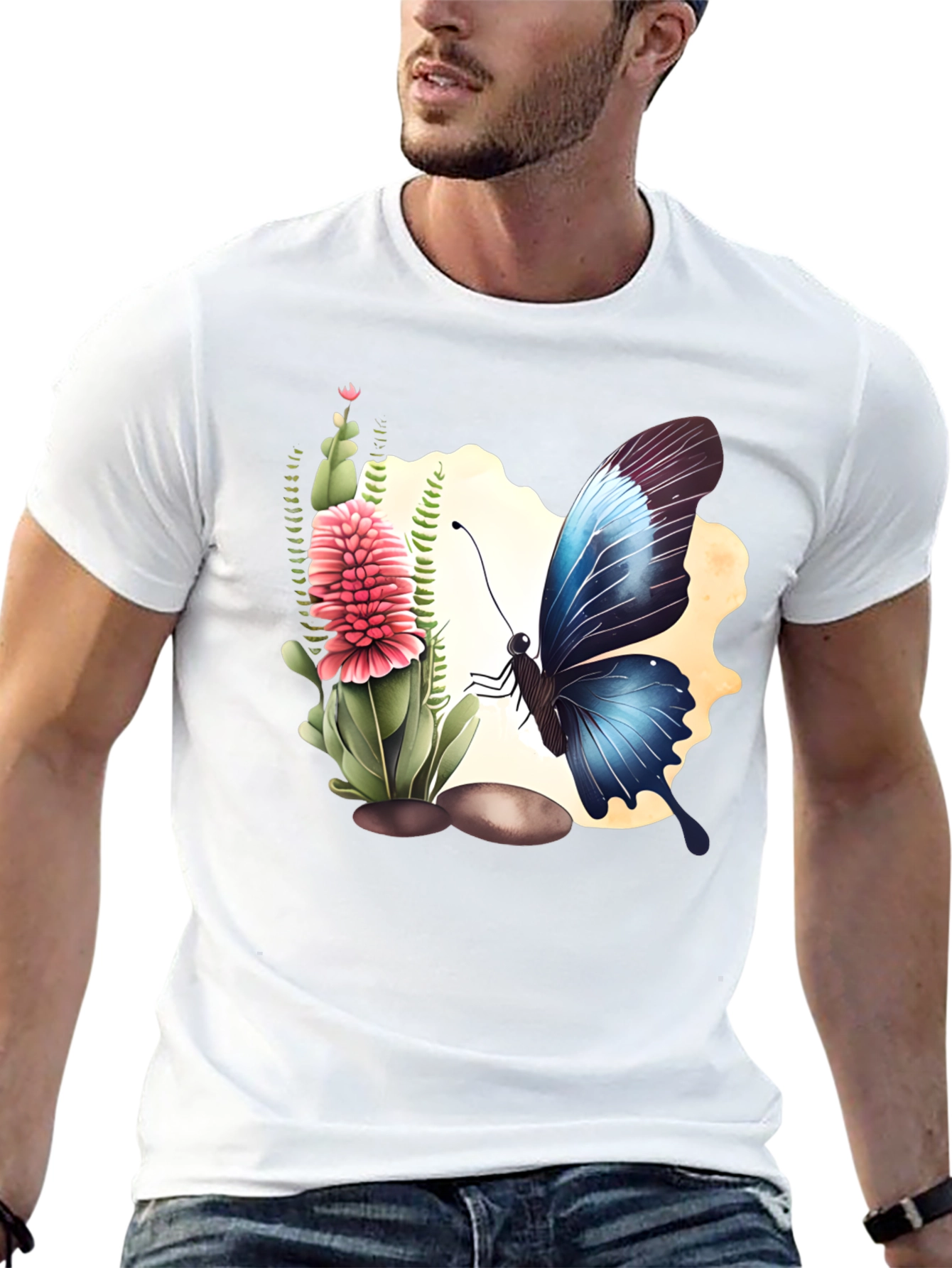 Butterfly & Flower Graphic Black T-Shirt