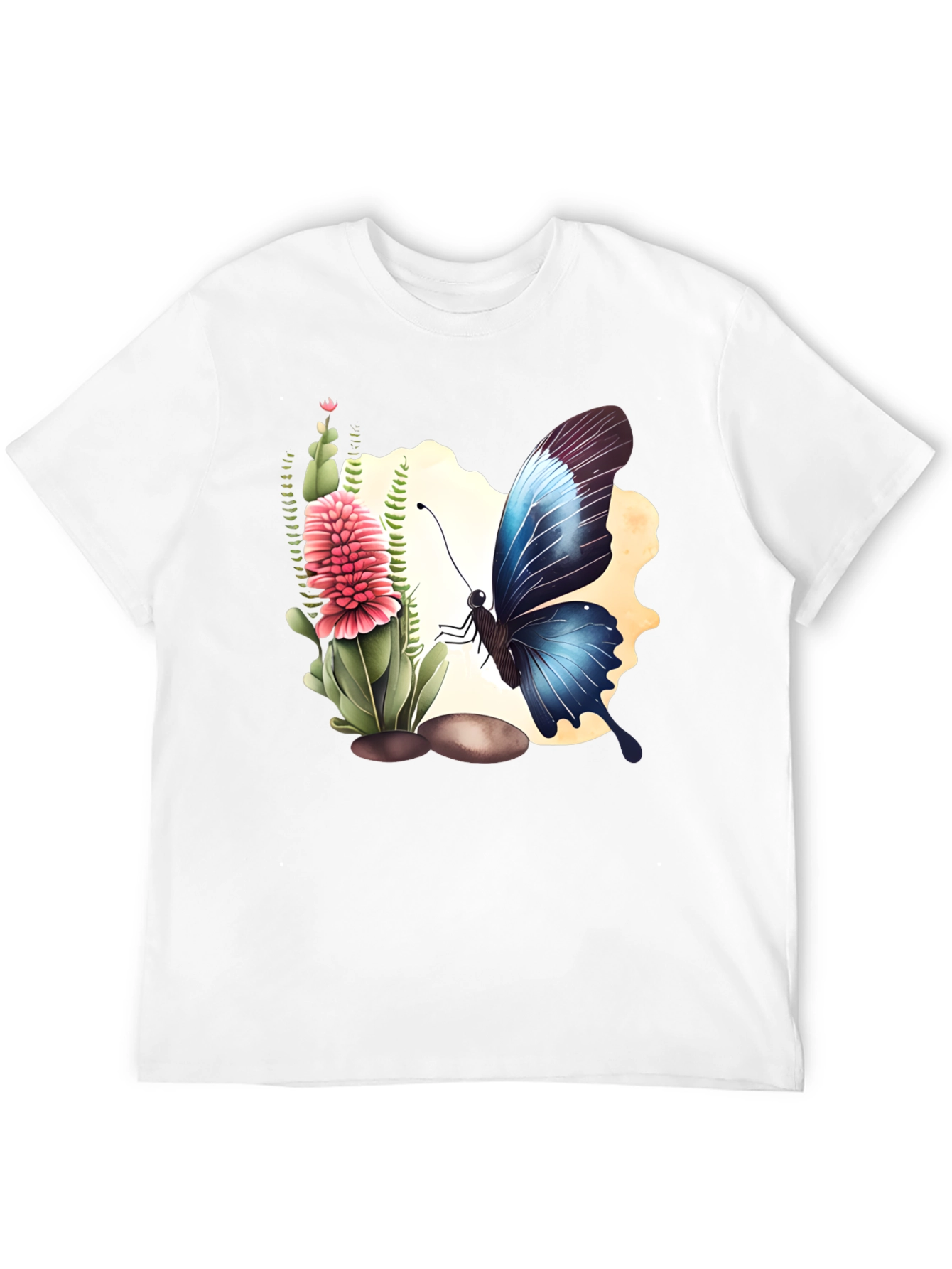 Butterfly & Flower Graphic Black T-Shirt