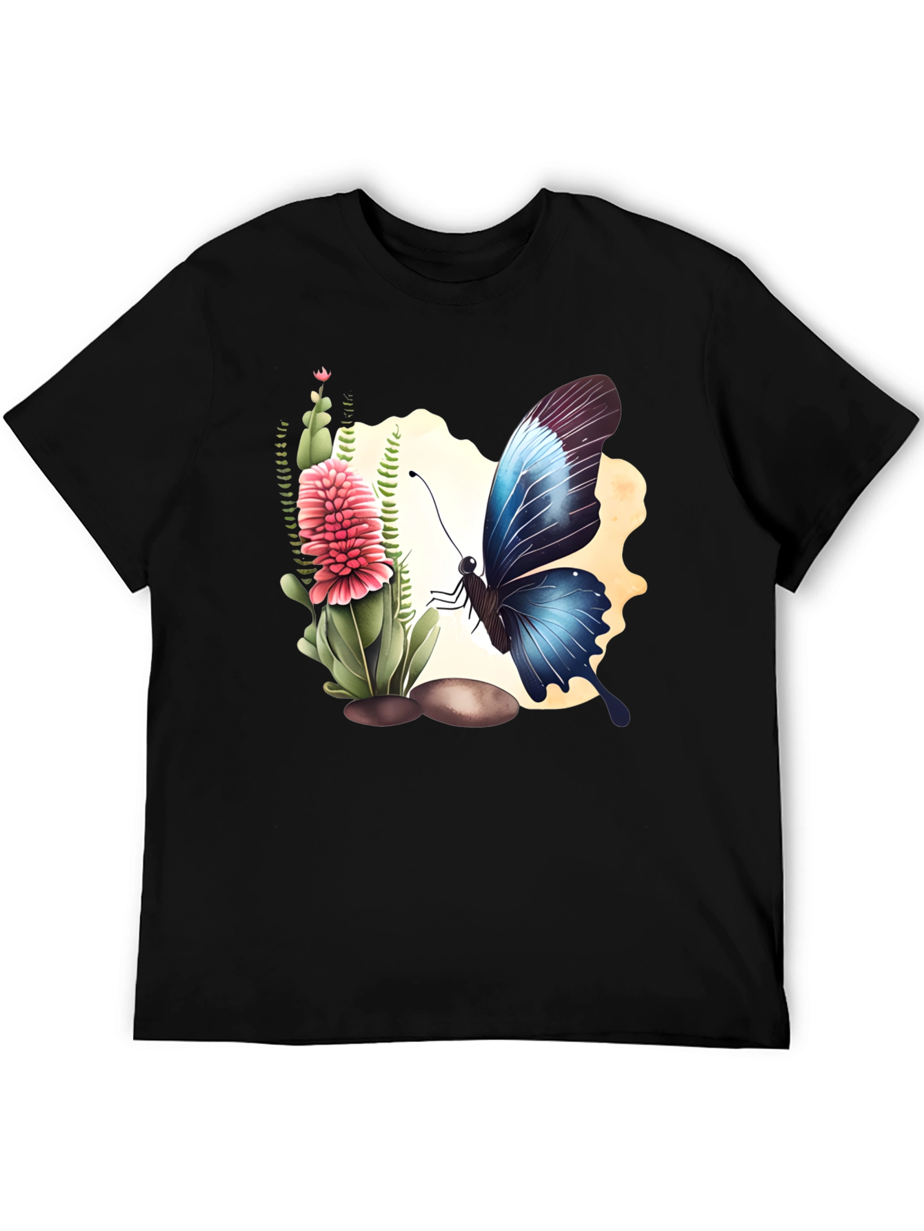 Butterfly & Flower Graphic Black T-Shirt