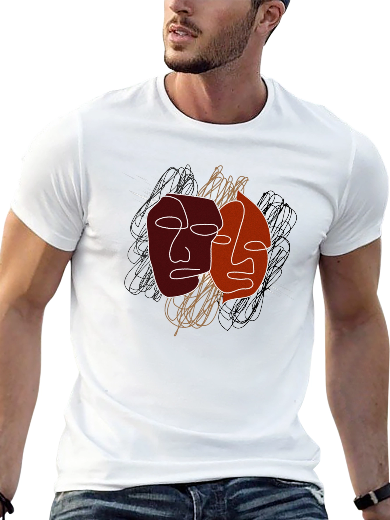 Abstract Faces Graphic Tee - Modern Art Shirt