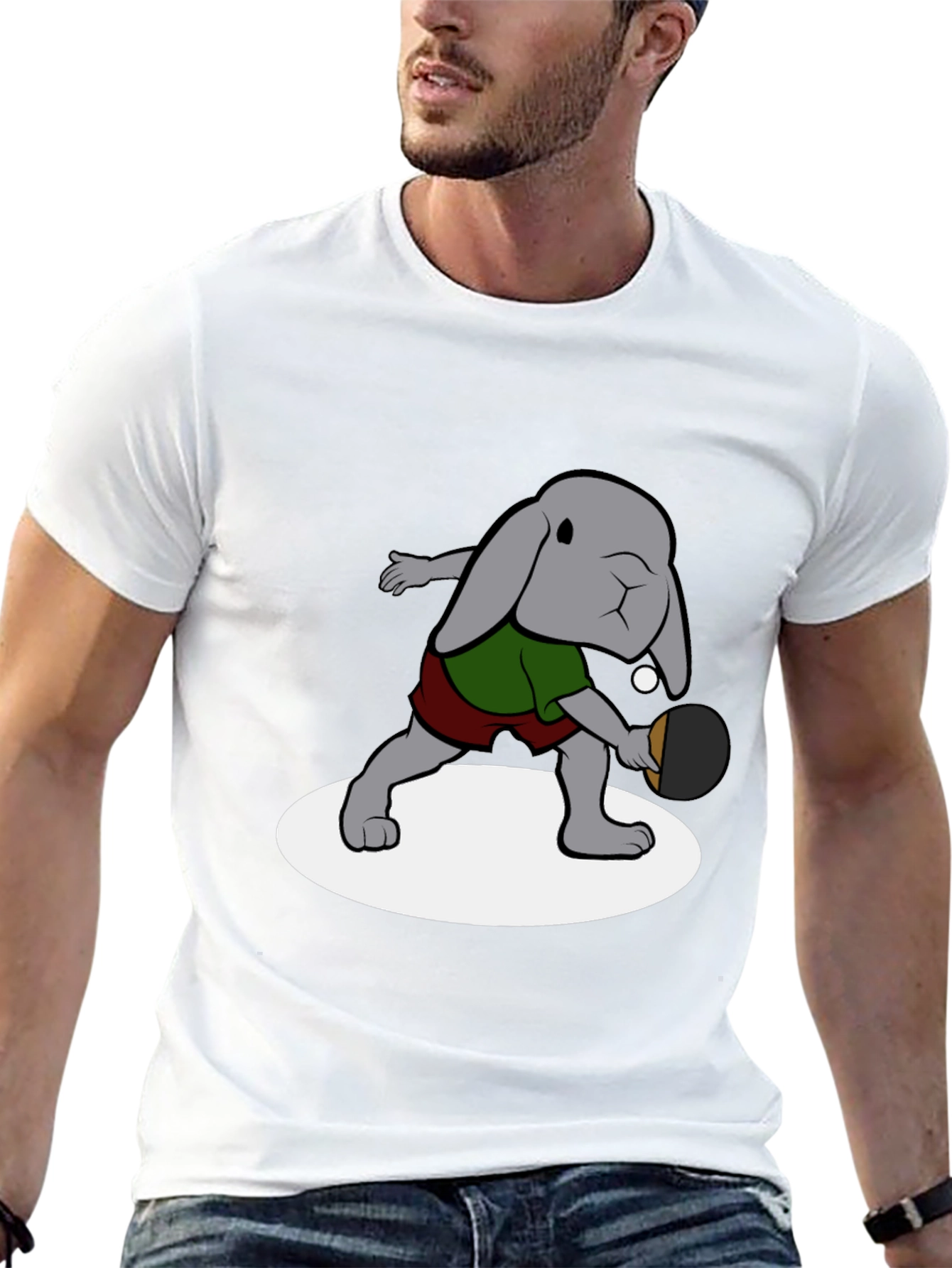 Bunny Ping Pong Player Black T-Shirt