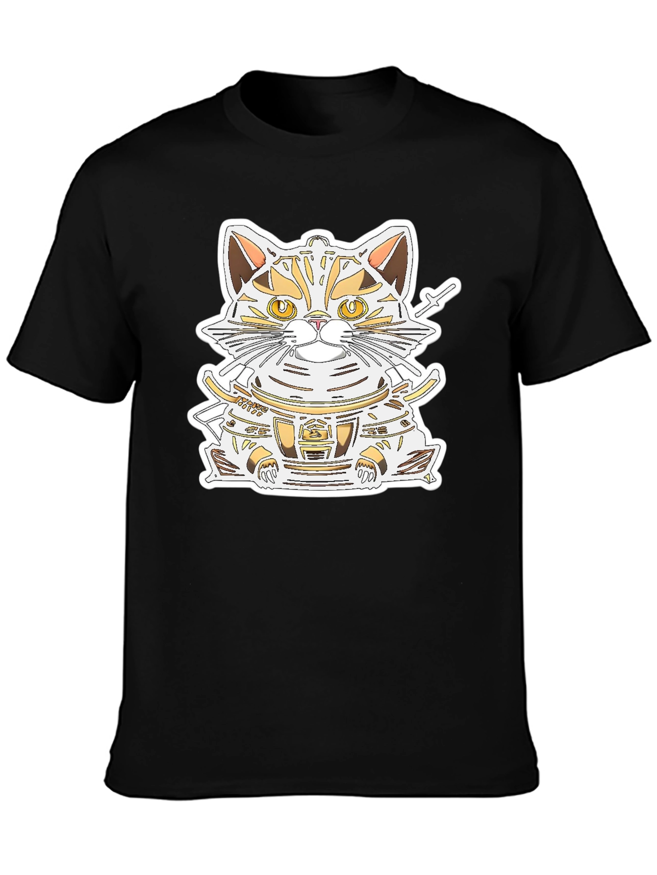Samurai Cat Graphic Tee - Black Cotton Shirt