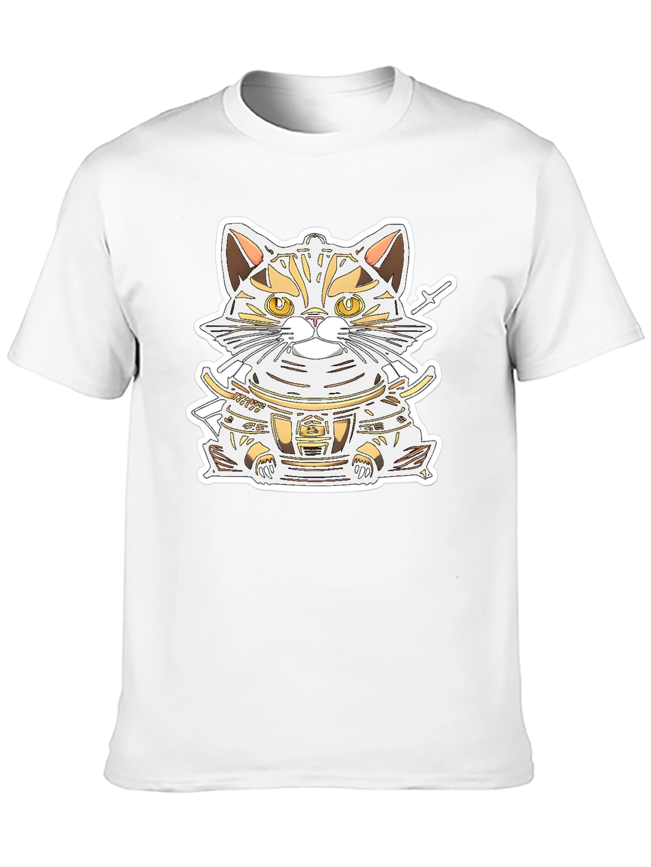 Samurai Cat Graphic Tee - Black Cotton Shirt