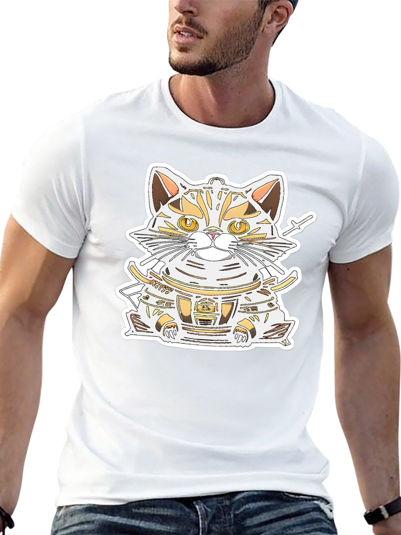 Samurai Cat Graphic Tee - Black Cotton Shirt