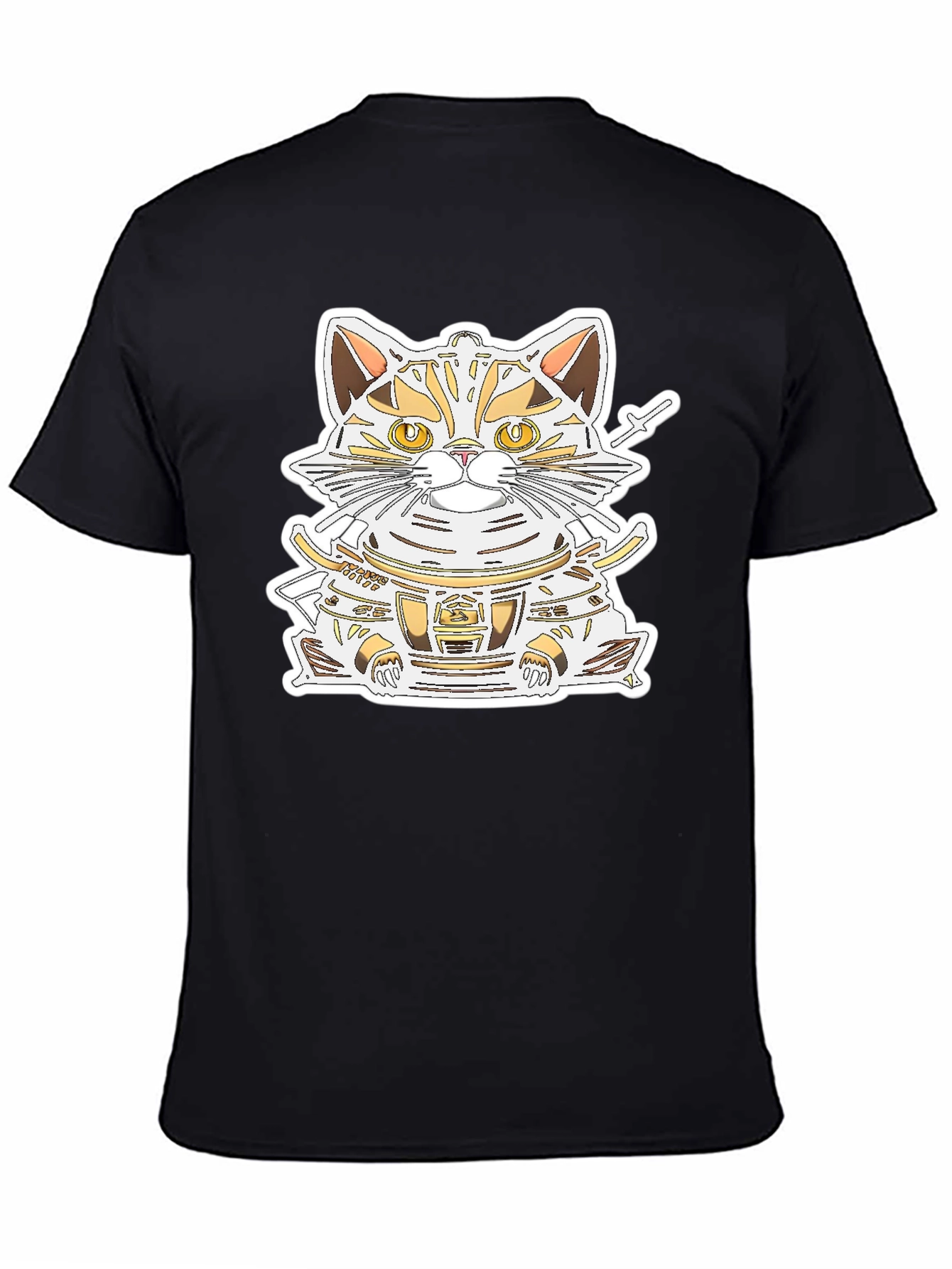Samurai Cat Graphic Tee - Black Cotton Shirt