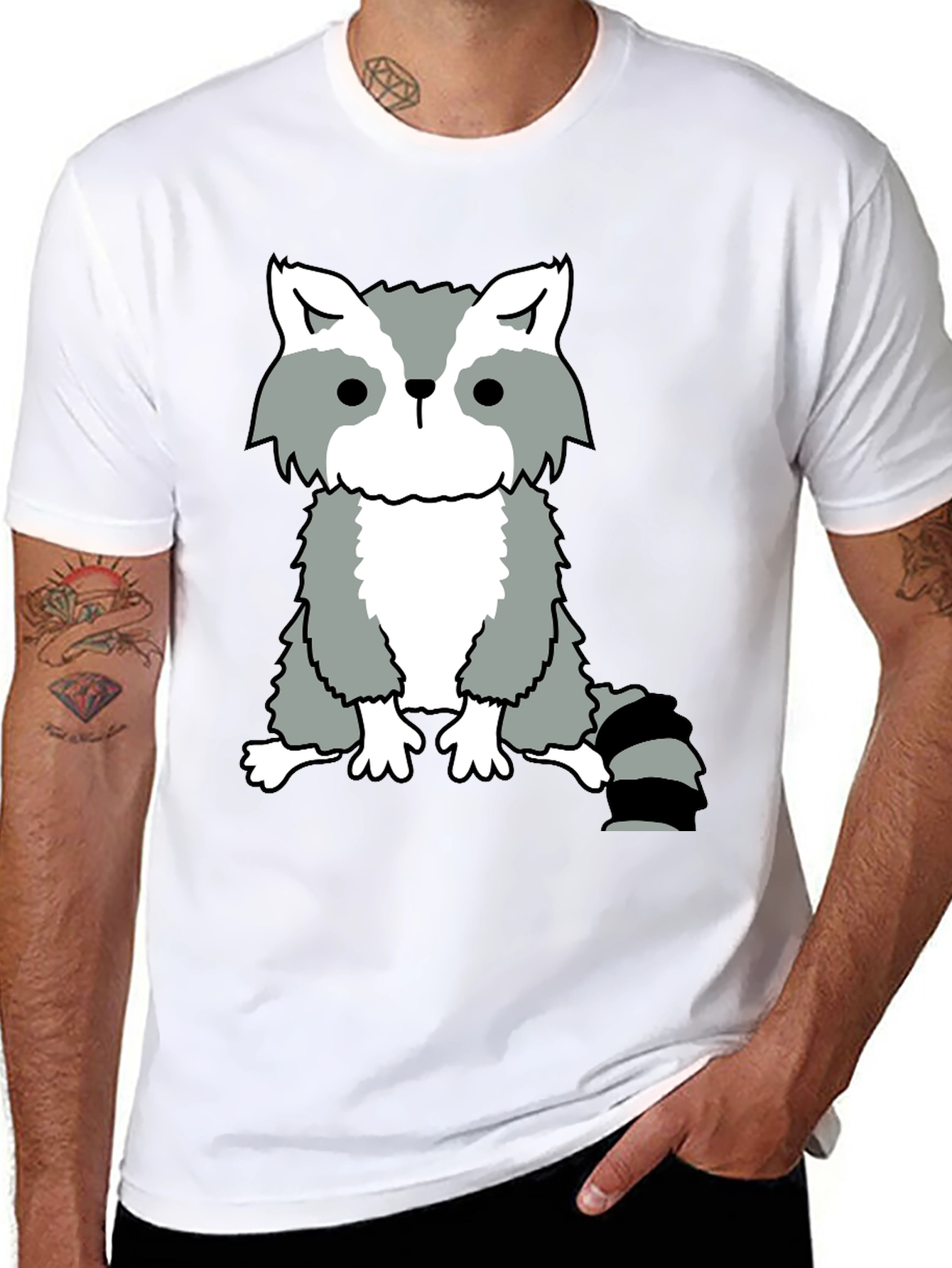 Raccoon Graphic Tee - Casual Black Cotton T-Shirt