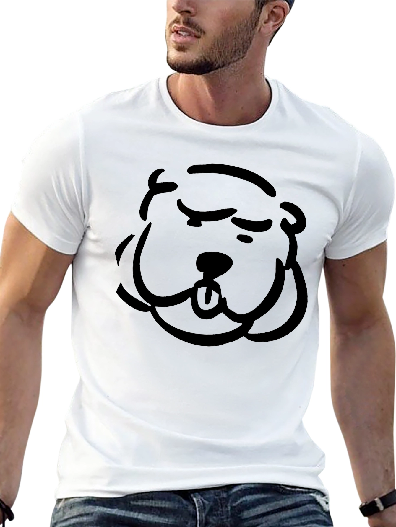 Cartoon Dog Face Black T-Shirt