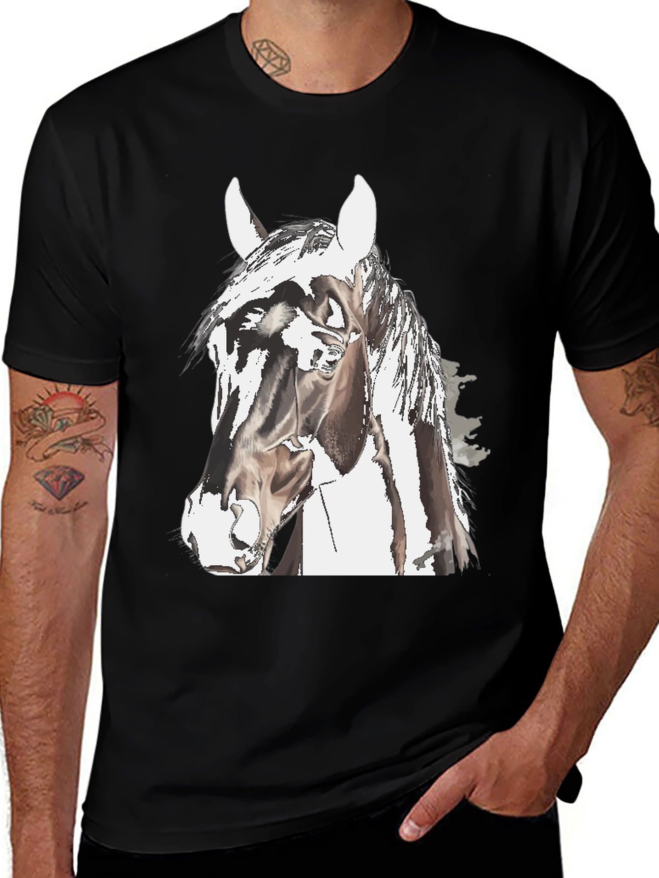 Horse Graphic Tee - Black Cotton Comfort