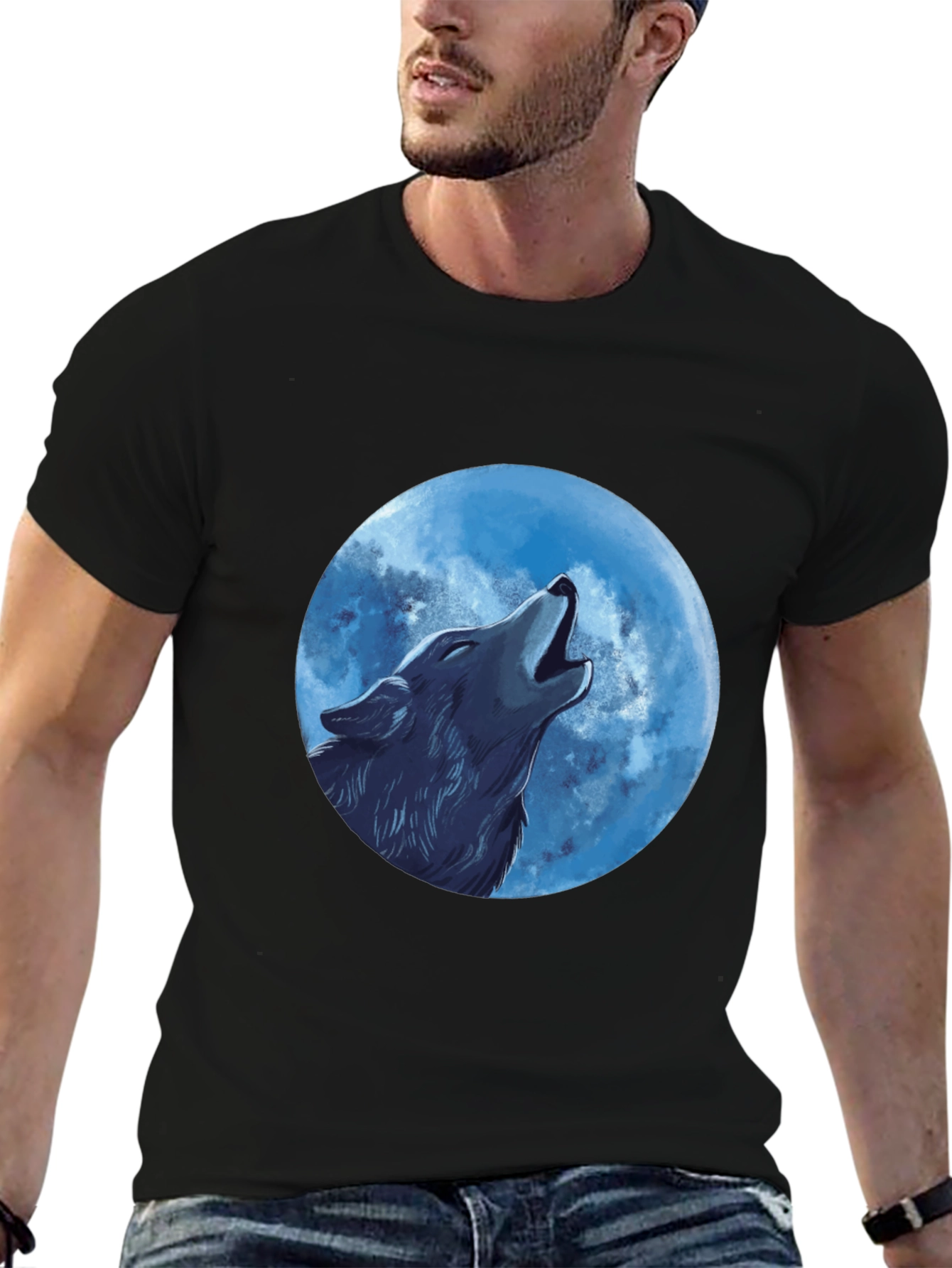 Wolf Howling at the Moon Graphic T-Shirt