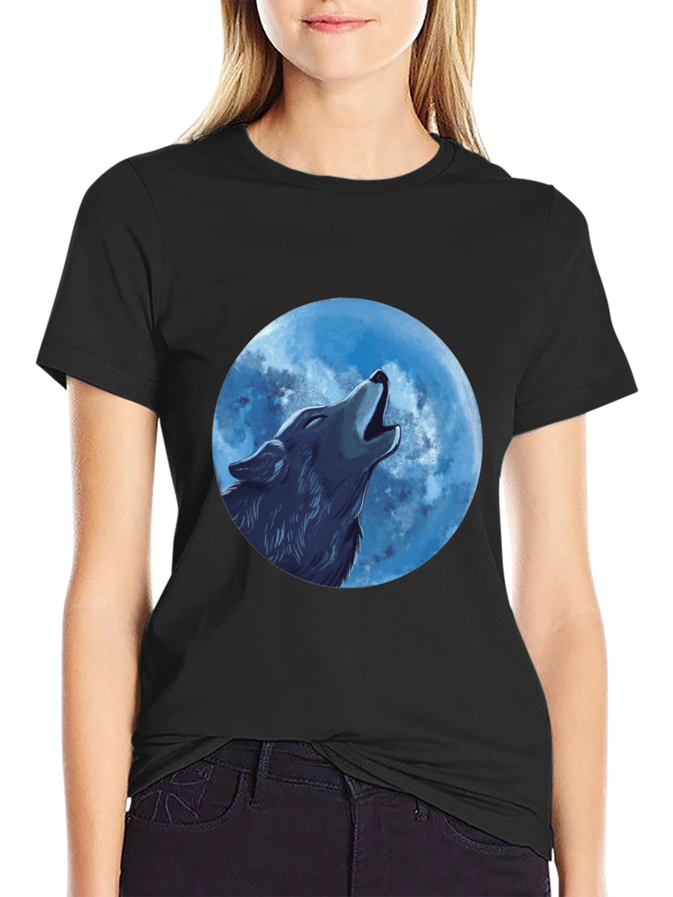 Wolf Howling at the Moon Graphic T-Shirt