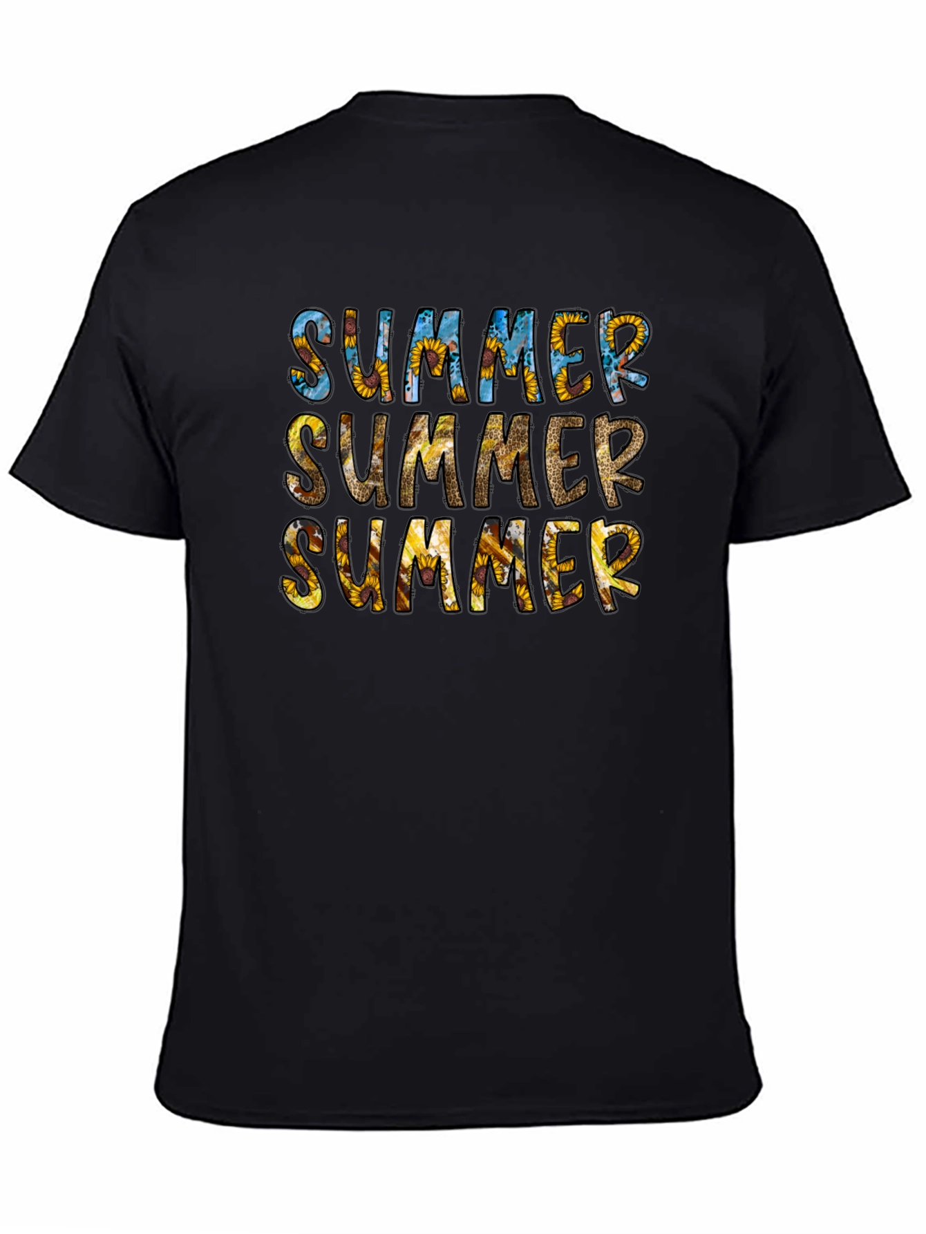Summer Sunflower Print Black T-Shirt