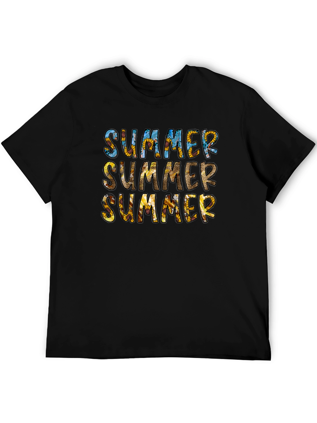 Summer Sunflower Print Black T-Shirt